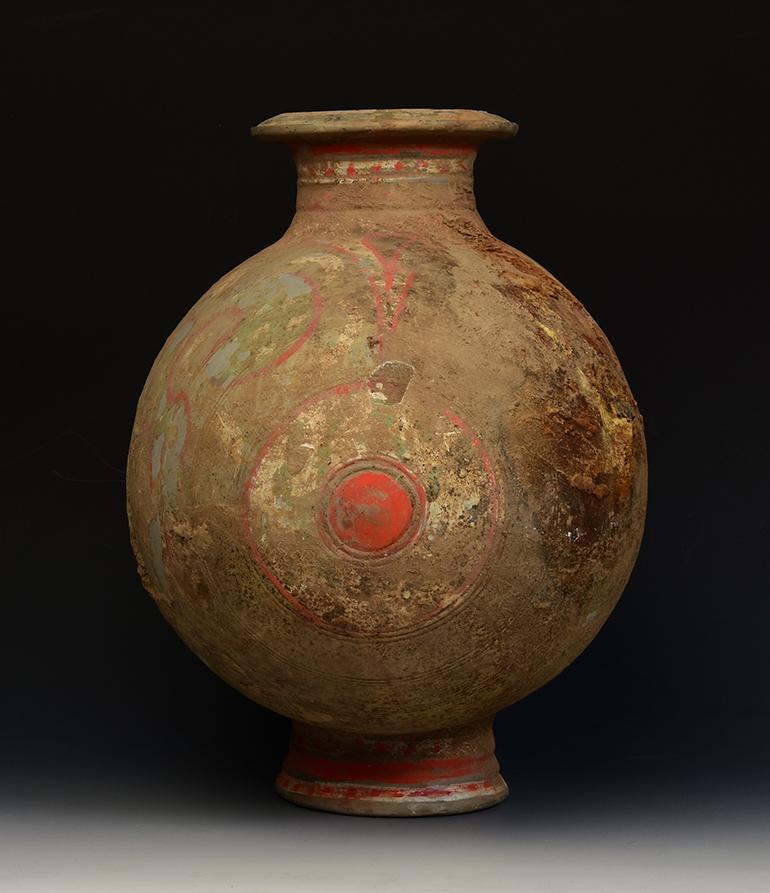 18th Century and Earlier Han Dynasty, Antique Chinese Painted Pottery Cocoon Jar For Sale