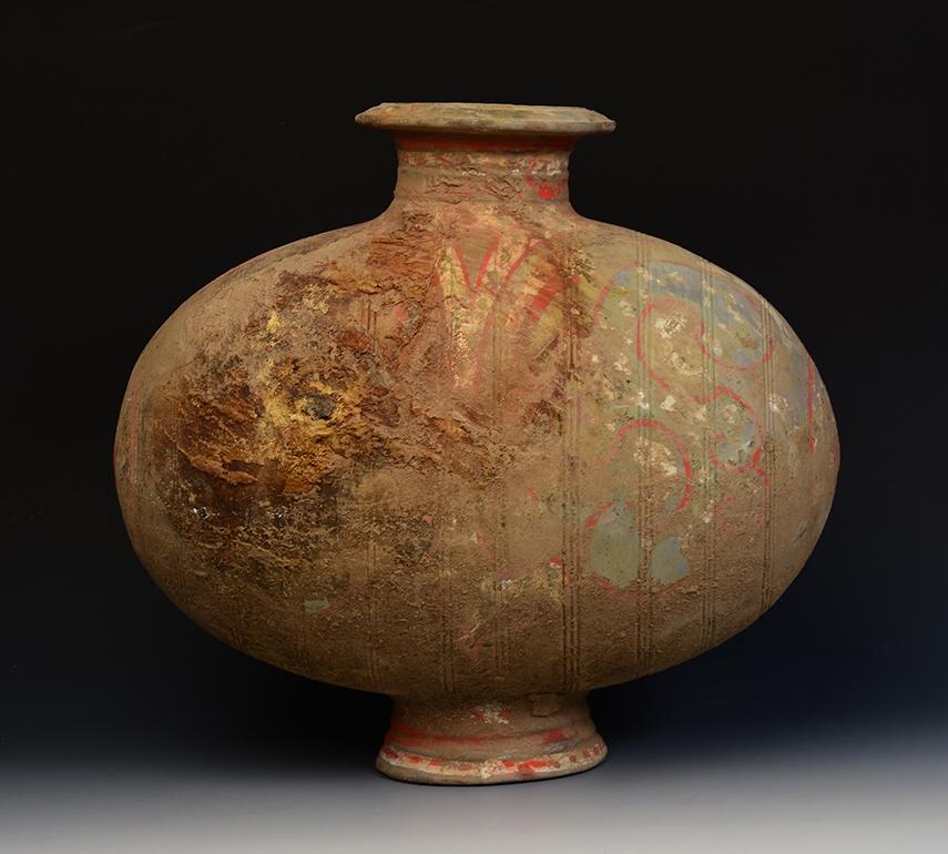 Dinastía Han, Antigua Jarra de Capullo de Cerámica China Pintada en venta 2