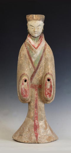 Han Dynasty, Antique Chinese Painted Pottery Court Lady