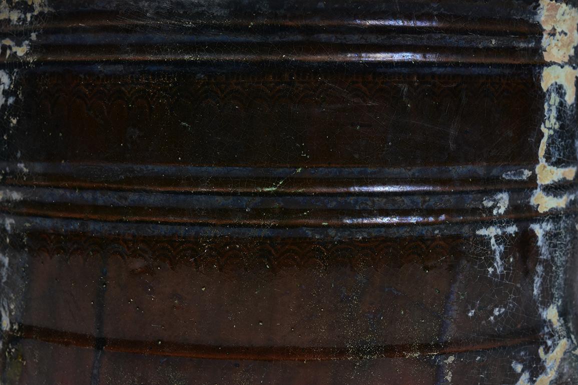 Hand-Carved Han Dynasty, Antique Chinese Pottery Container with Green and Amber Glaze