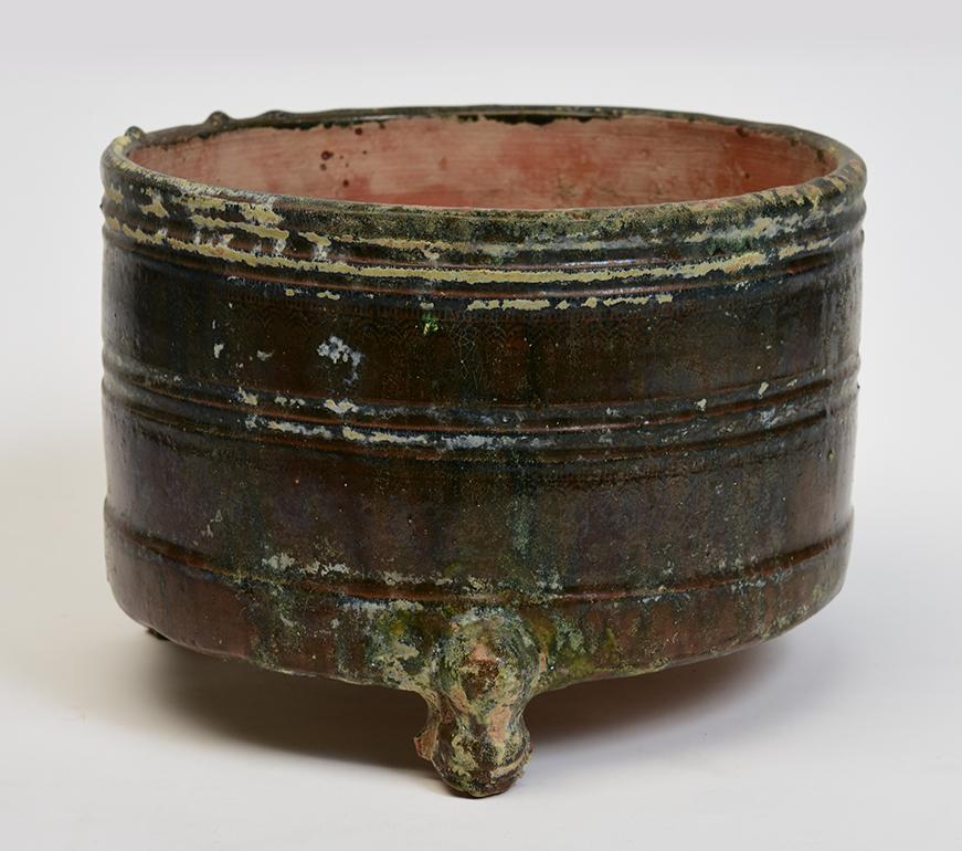 Han Dynasty, Antique Chinese Pottery Container with Green and Amber Glaze 3