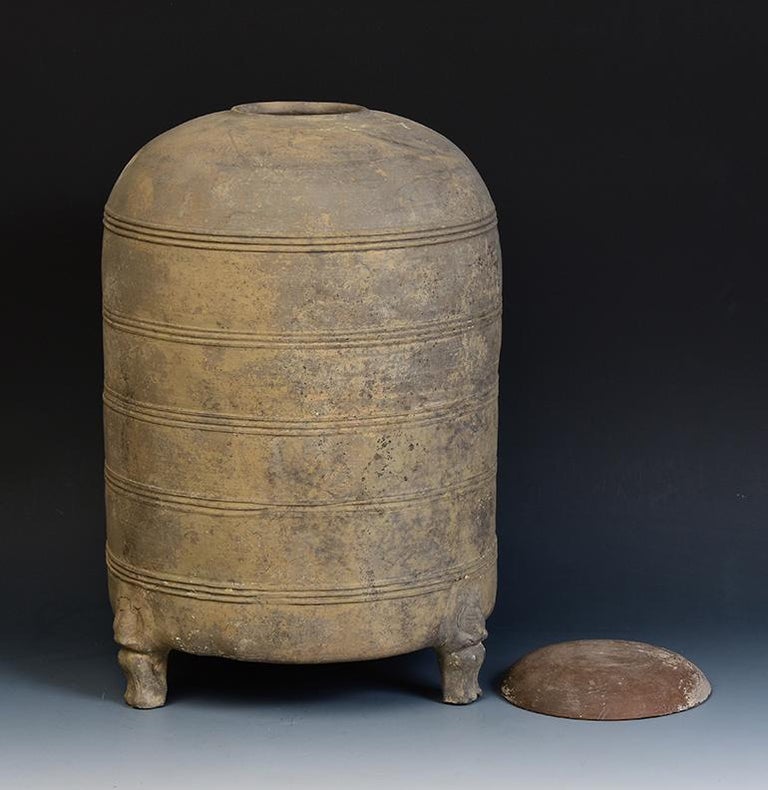 Han Dynasty, Antique Chinese Pottery Granary Jar with Lid For Sale at 1stDibs
