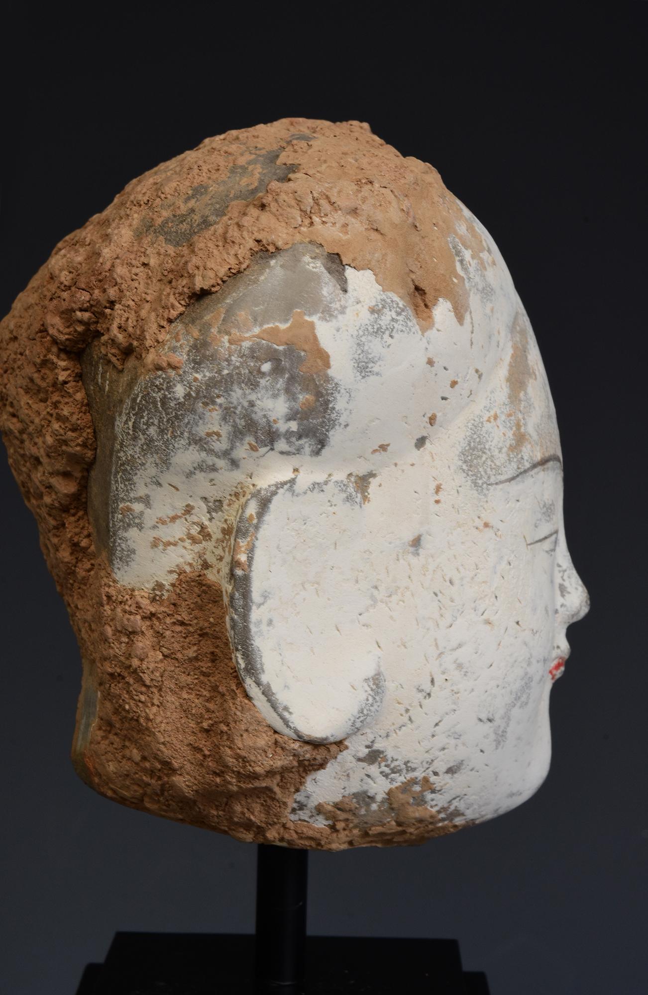 Han Dynasty, Antique Chinese Pottery Head of Court Lady with Stand 6