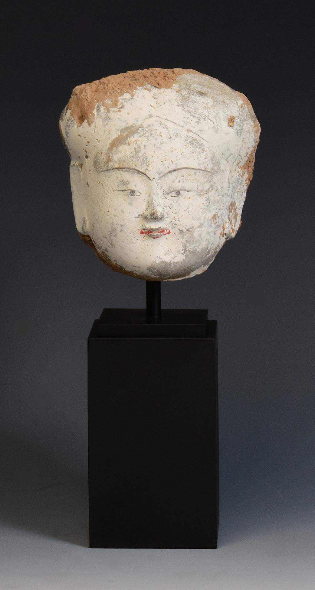 Han Dynasty, Antique Chinese Pottery Head of Court Lady with Stand For Sale 8