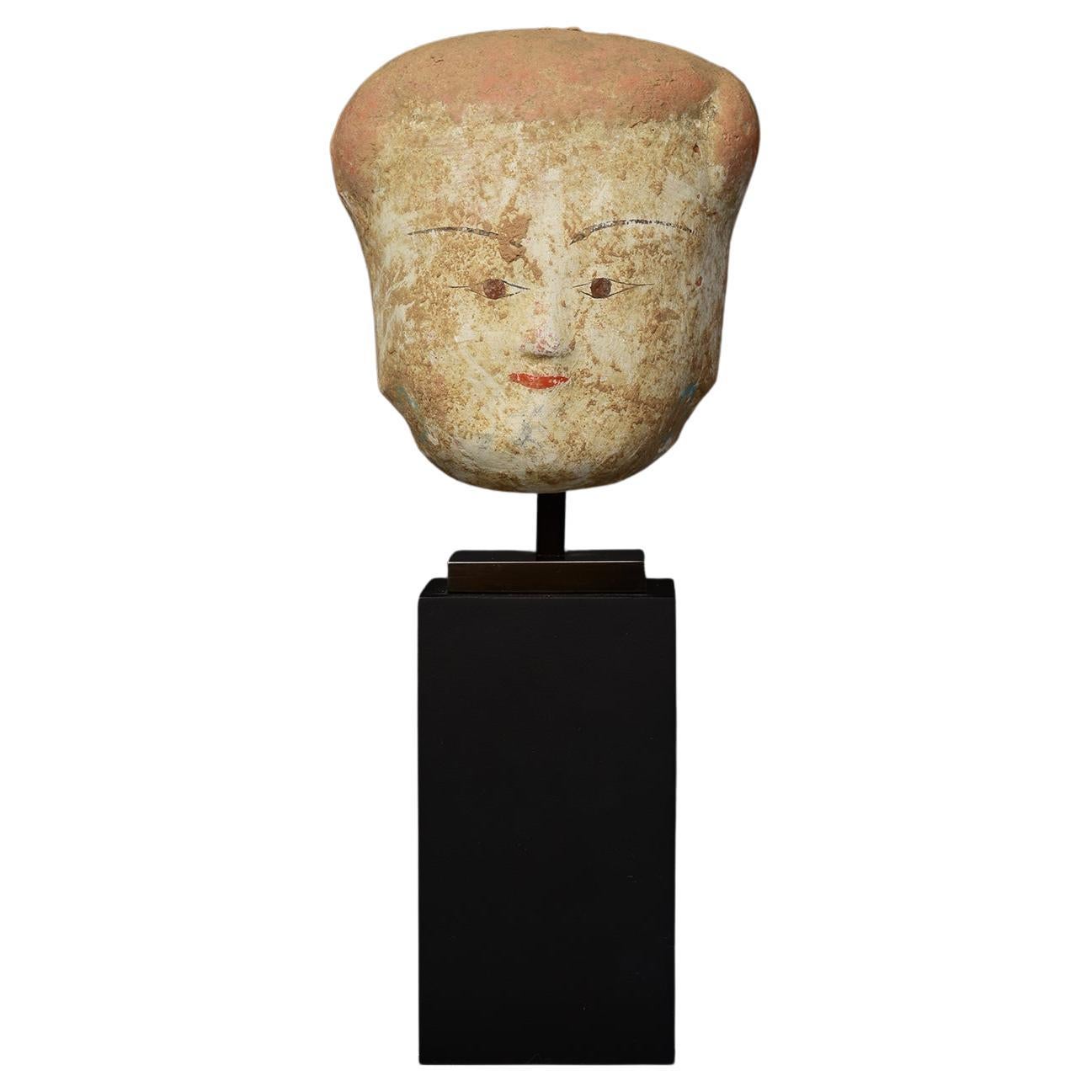 Han Dynasty, Antique Chinese Pottery Head of Court Lady with Stand