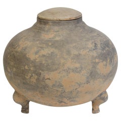 Han Dynasty, Antique Chinese Pottery Round Jar with Lid