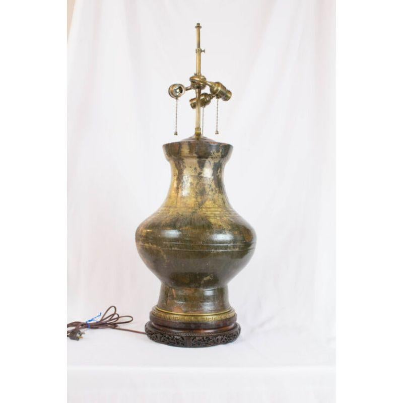 Han Dynasty Ash Glazed Hu Jar Table Lamp For Sale 4