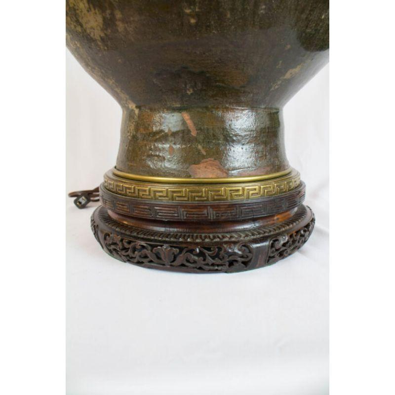 Chinese Han Dynasty Ash Glazed Hu Jar Table Lamp For Sale