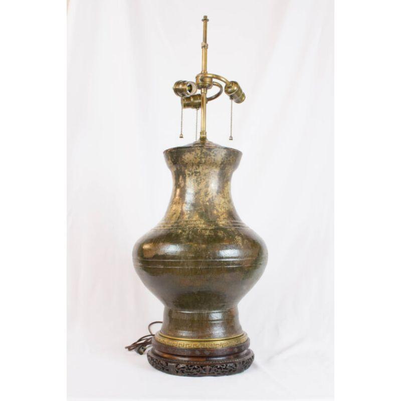 Han Dynasty Ash Glazed Hu Jar Table Lamp For Sale 3