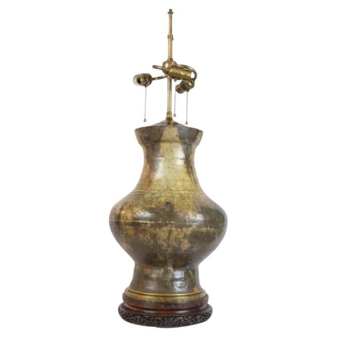 Han Dynasty Ash Glazed Hu Jar Table Lamp