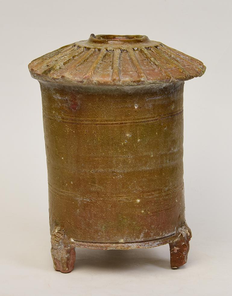 Han Dynasty, Antique Chinese Brown Glazed Pottery Granary Jar For Sale 4