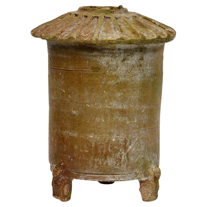 Ancienne jarre à granit en poterie émaillée marron de la dynastie Han, Chine