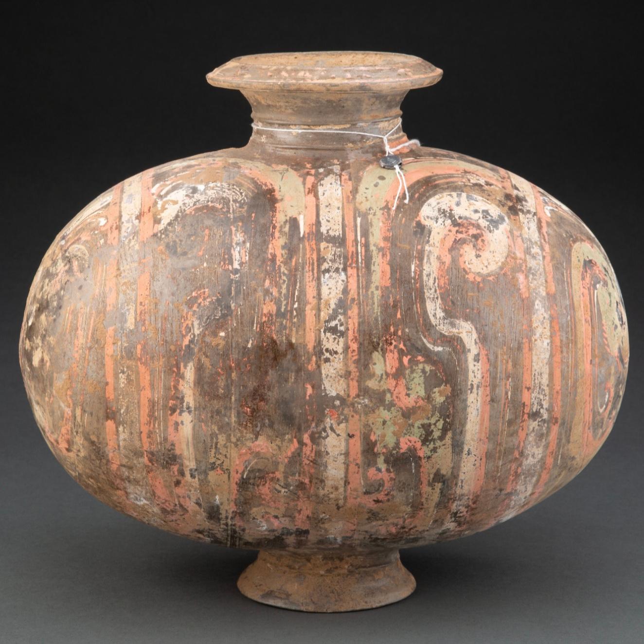 Hand-Crafted Han Dynasty Cocoon Pottery Decorated Jar