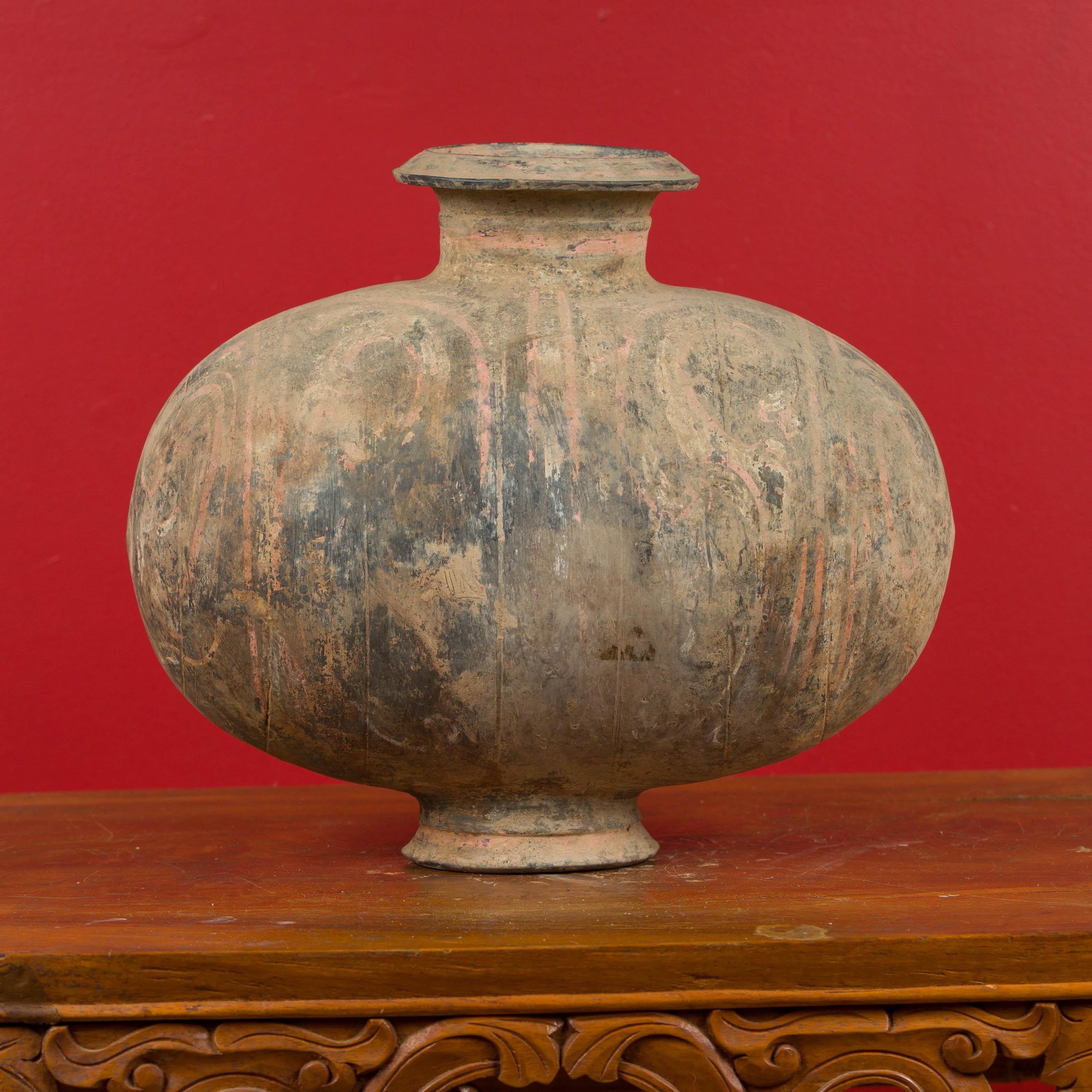 Han Dynasty Earthenware Cocoon Jar with Painted Decor, circa 206 BC-220 AD In Good Condition In Yonkers, NY