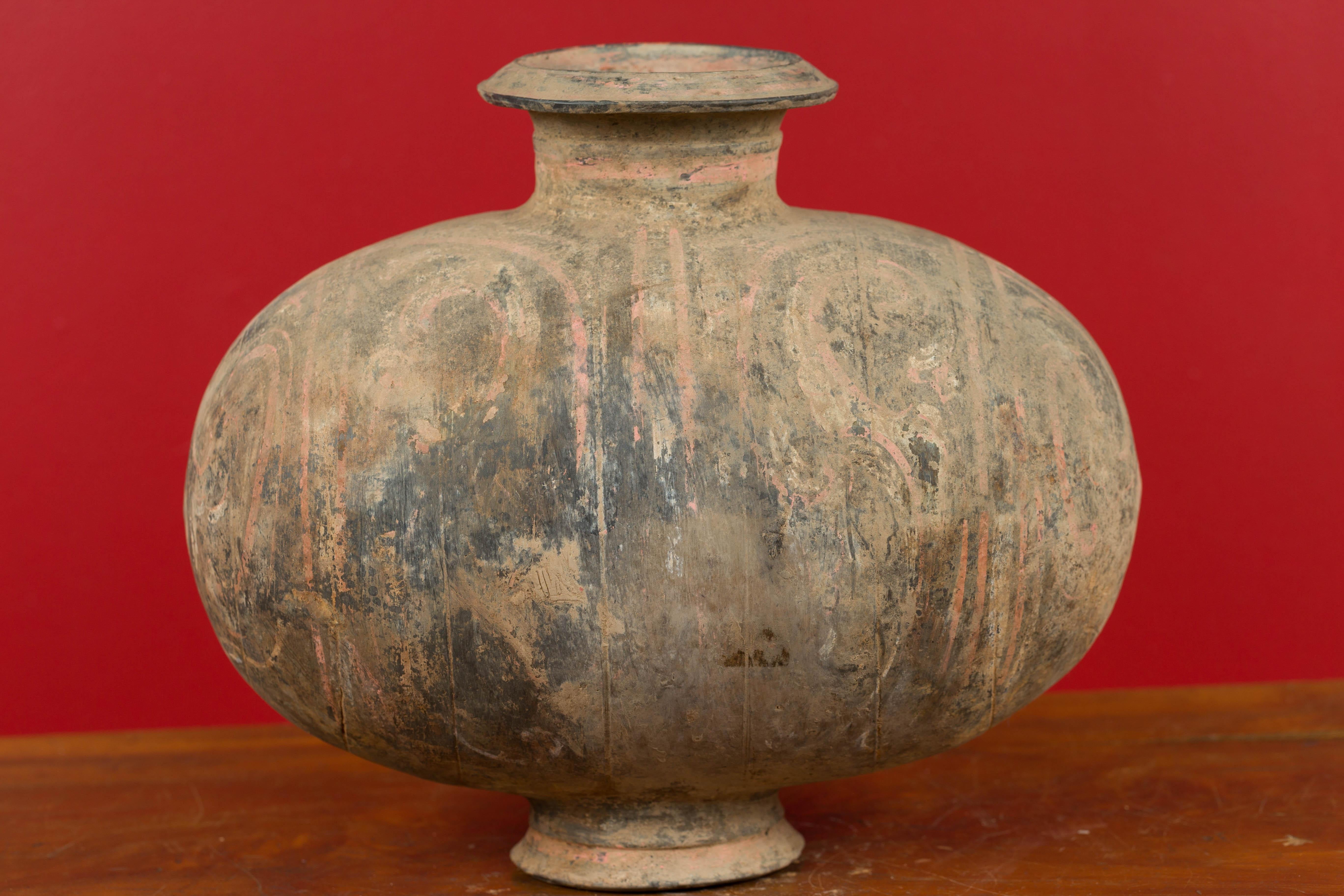 18th Century and Earlier Han Dynasty Earthenware Cocoon Jar with Painted Decor, circa 206 BC-220 AD