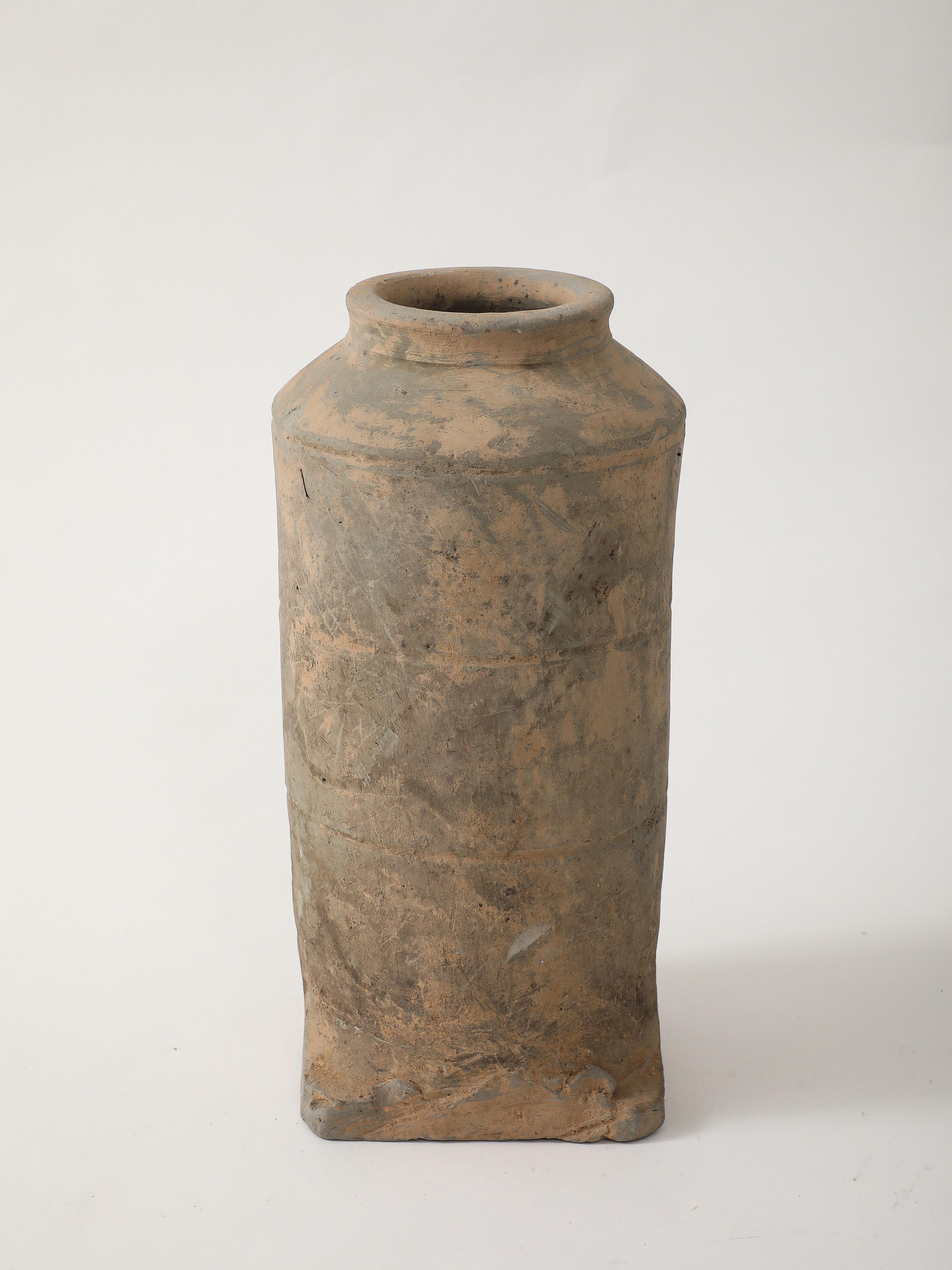 Chinese Han Dynasty Earthenware Vase, stamped, export label For Sale