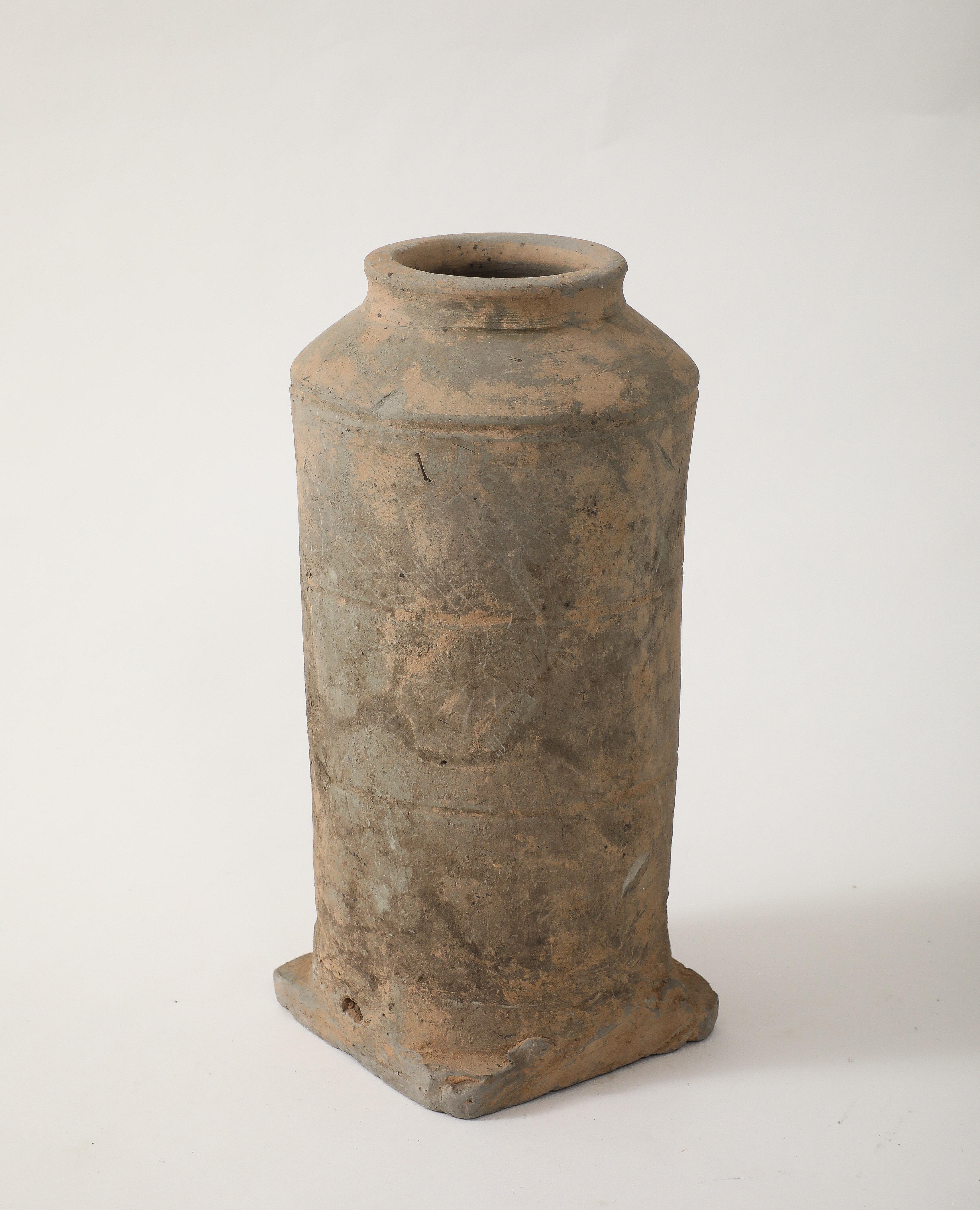 Han Dynasty Earthenware Vase, stamped, export label In Good Condition For Sale In Brooklyn, NY