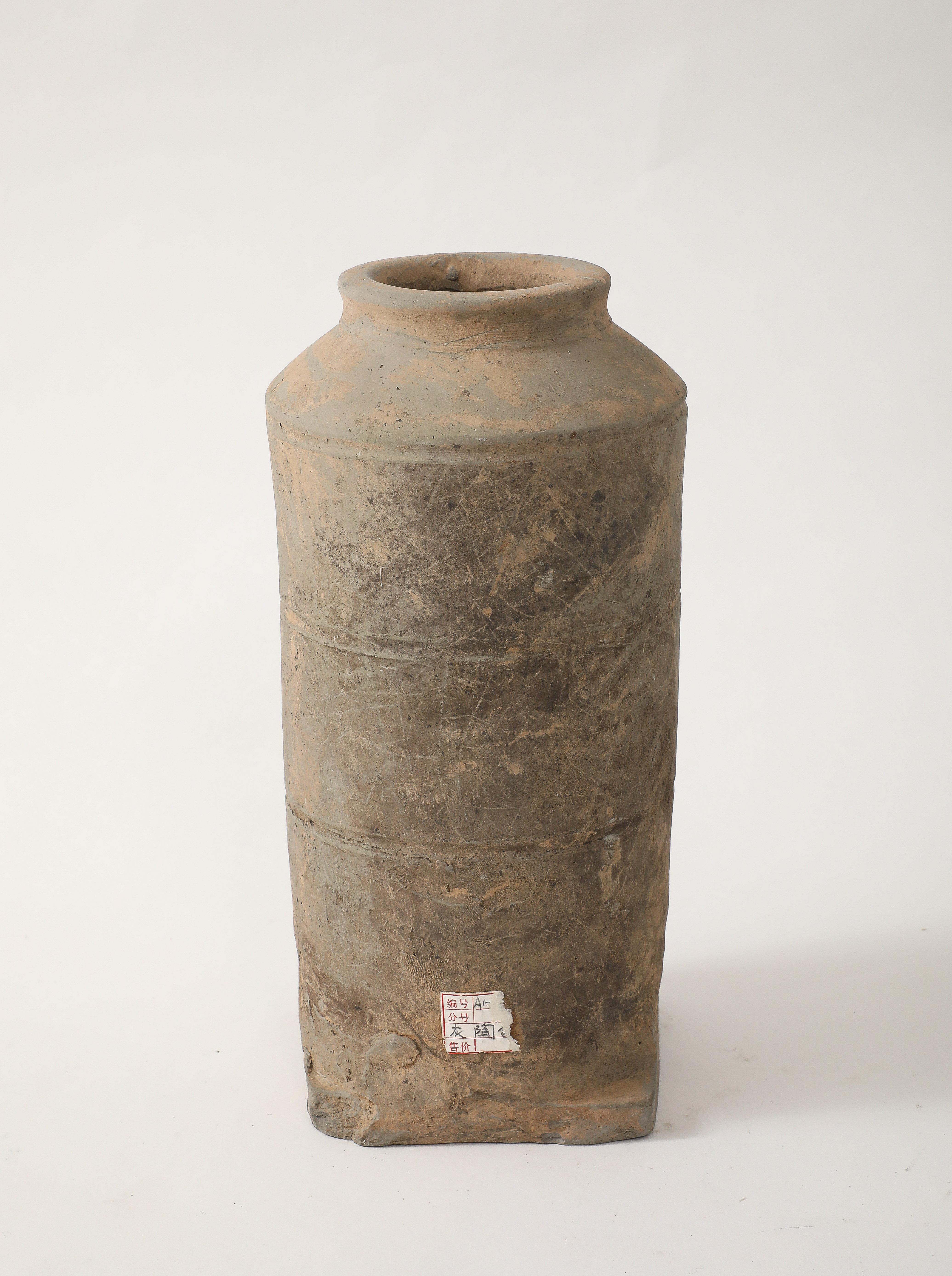 Han Dynasty Earthenware Vase, stamped, export label For Sale 1