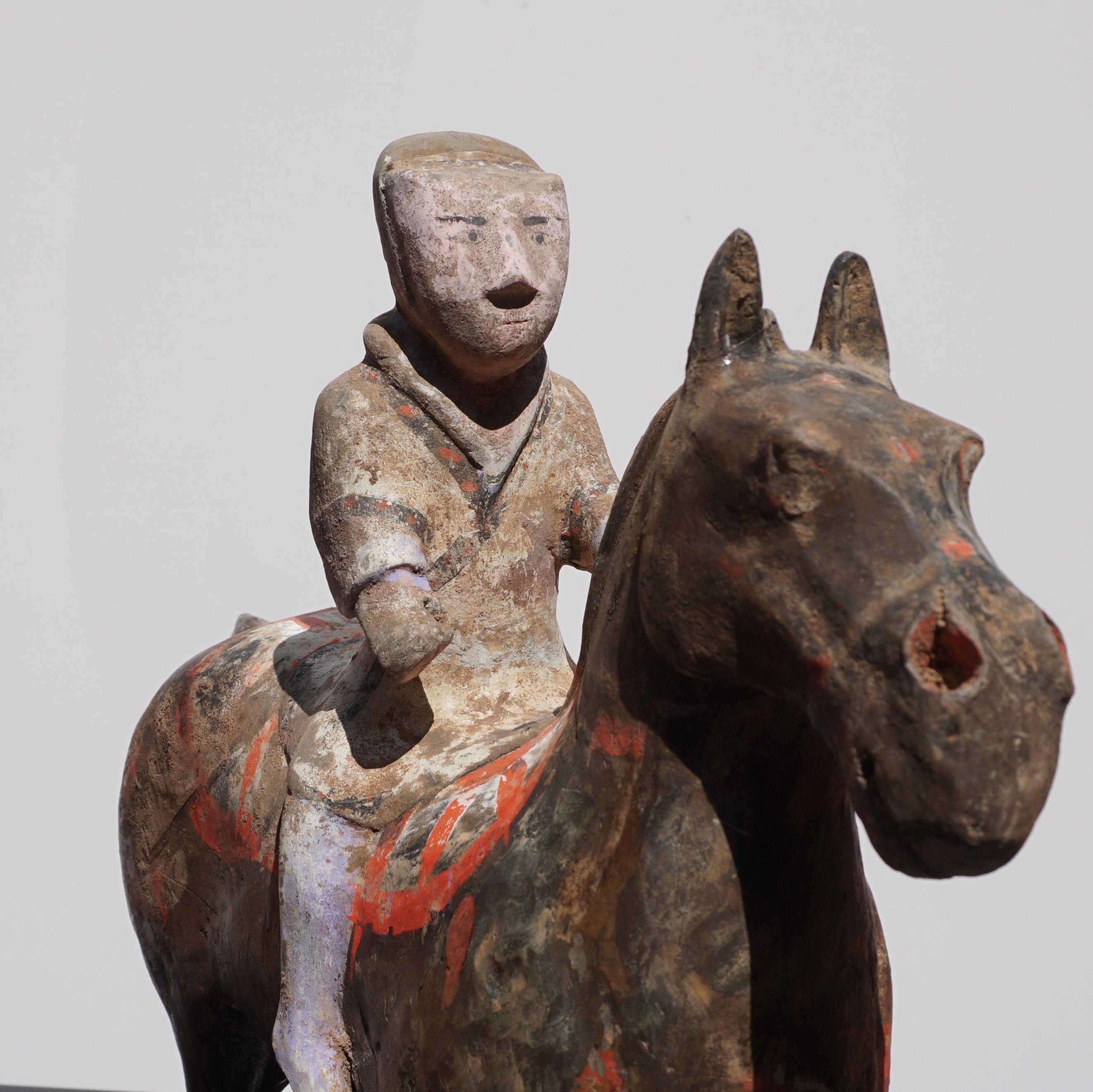 Chinese Han Dynasty Grey Pottery Horse and Rider, '206 BC-220 AD', TL Test