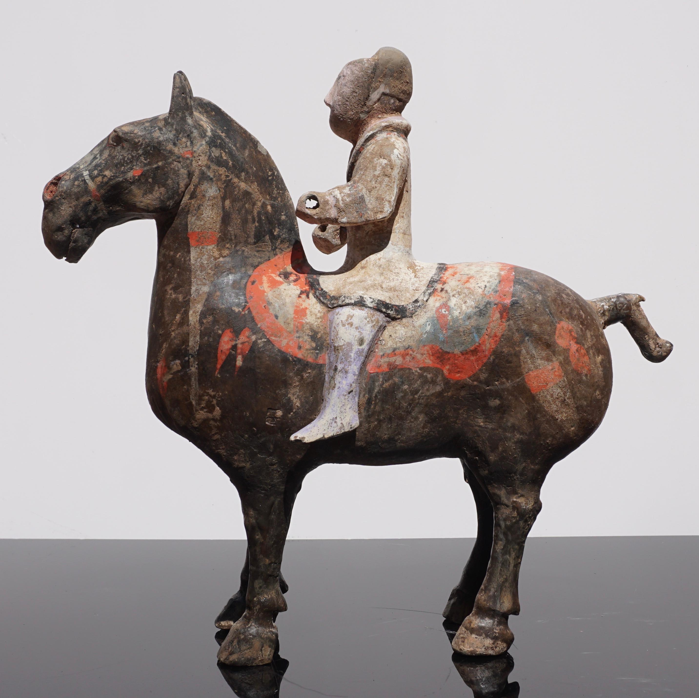 Hand-Crafted Han Dynasty Grey Pottery Horse and Rider, '206 BC-220 AD', TL Test