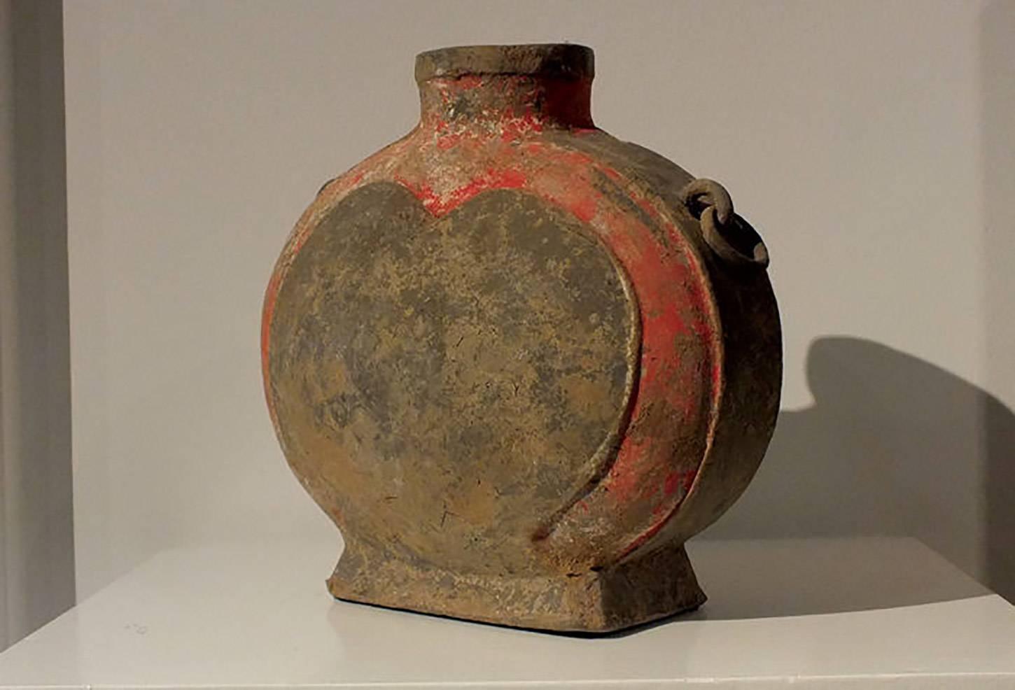 Chinese Han Dynasty Grey Pottery Wine Vessel, Bianhu