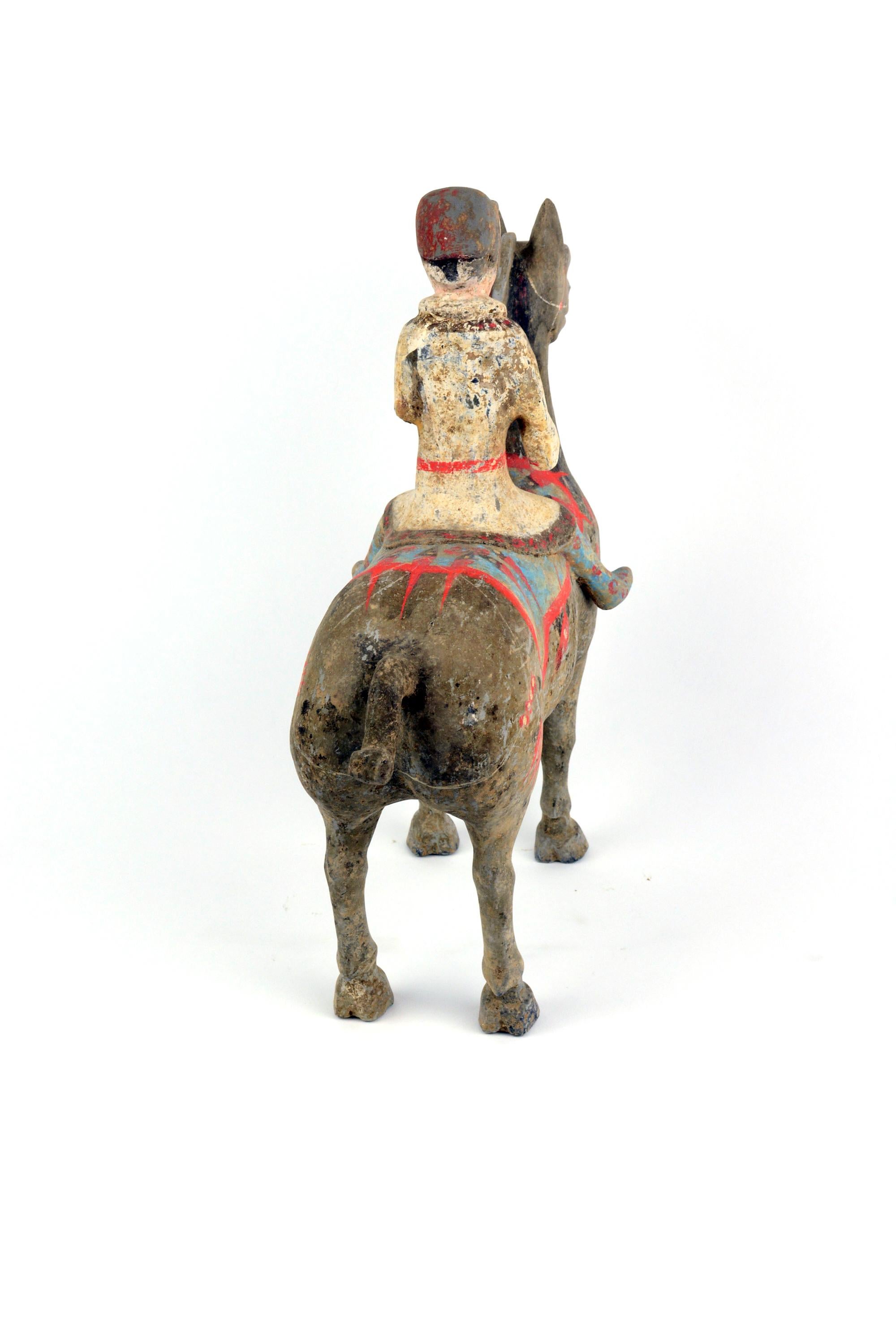 Han Dynasty Horse and Rider In Good Condition For Sale In Santa Monica, CA