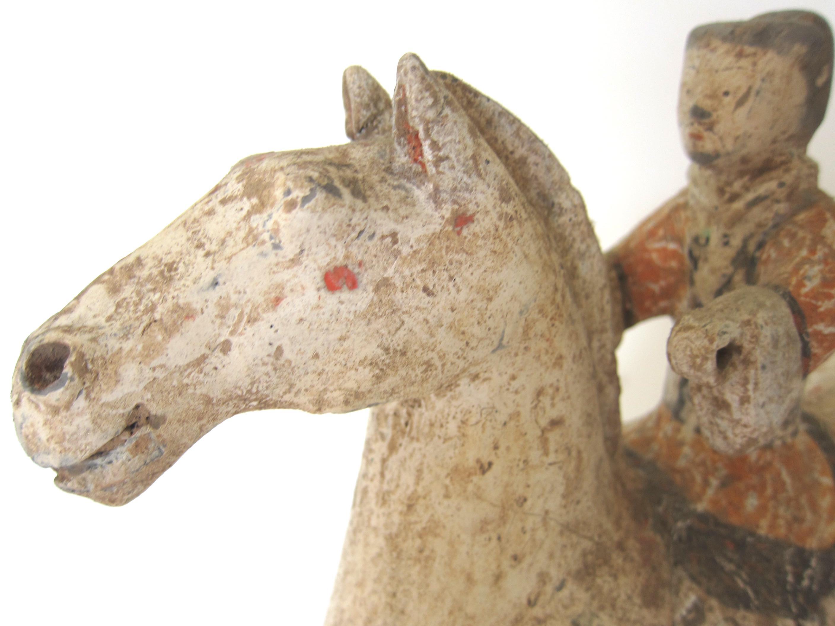 Earthenware Han Dynasty Horse and Rider TL Tested For Sale