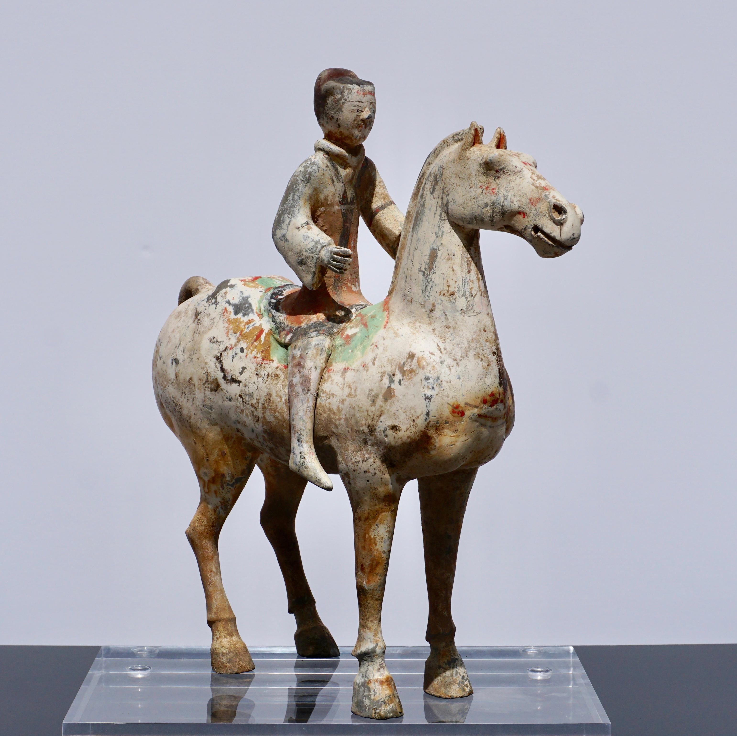 Chinese Han Dynasty Horse and Rider Terracotta, 206 BC-220 AD