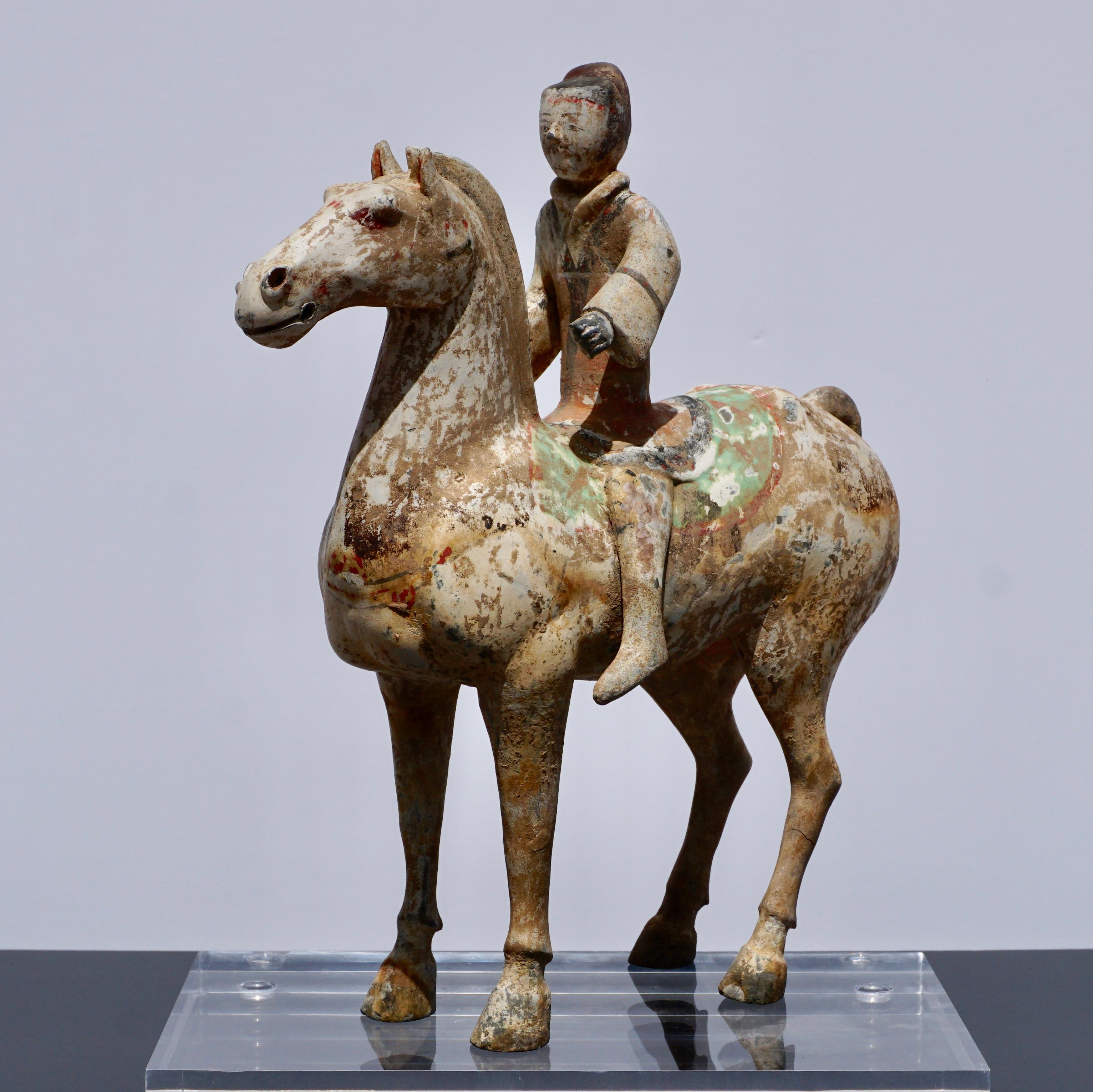 Hand-Crafted Han Dynasty Horse and Rider Terracotta, 206 BC-220 AD