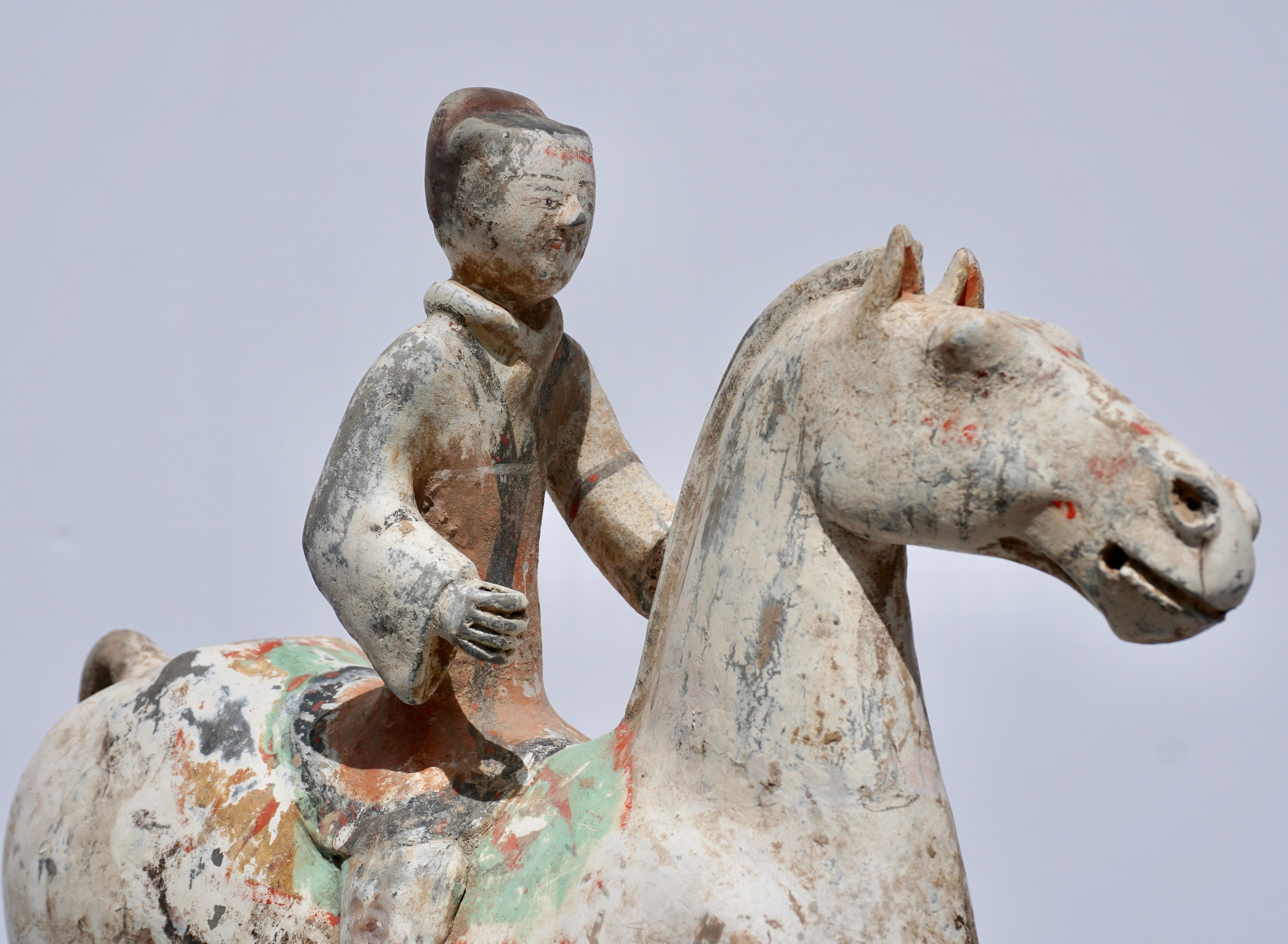 Han Dynasty Horse and Rider Terracotta, 206 BC-220 AD In Good Condition In Dallas, TX