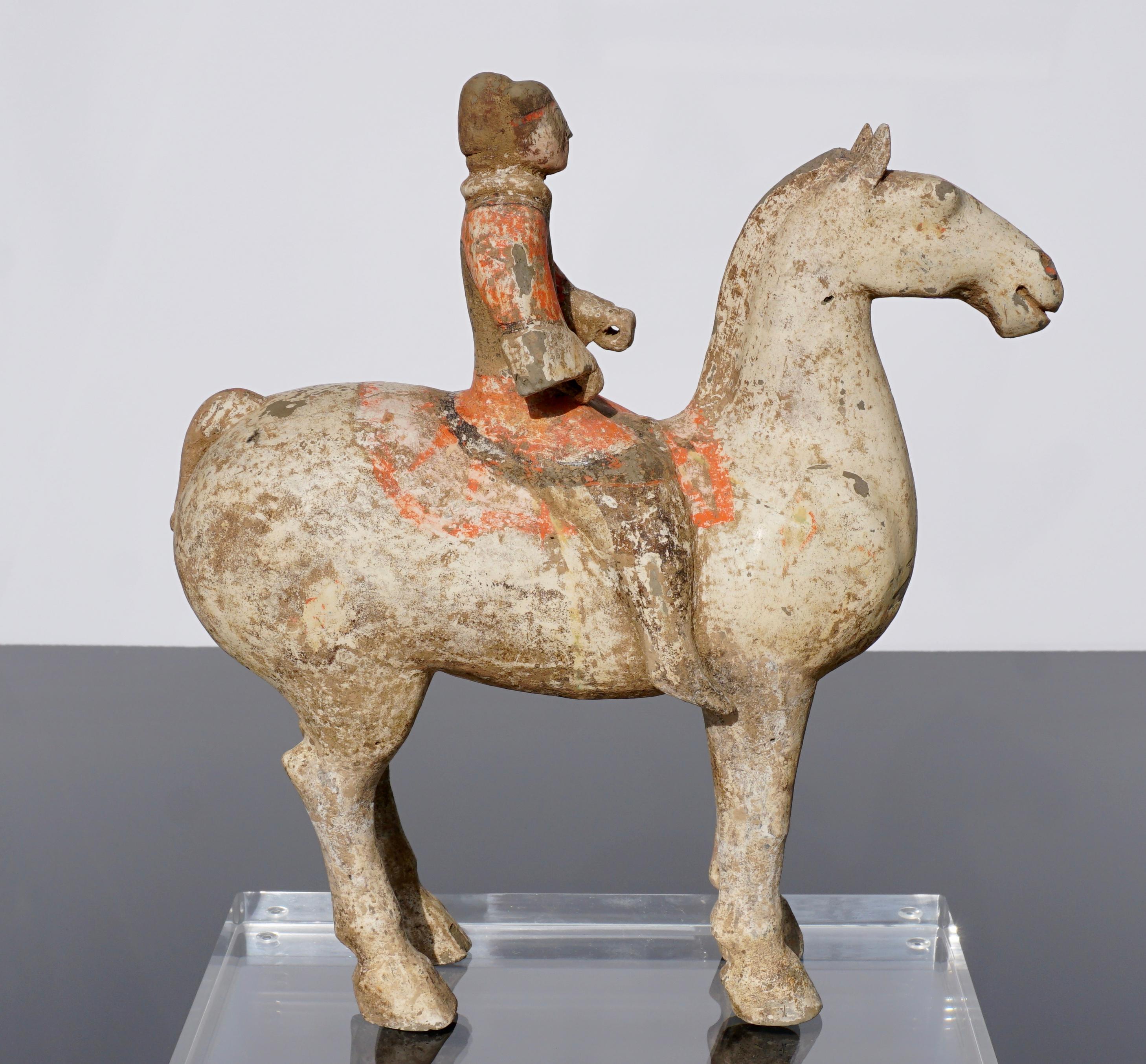 Chinese Han Dynasty Horse and Rider Terracotta, 206 BC-220 AD