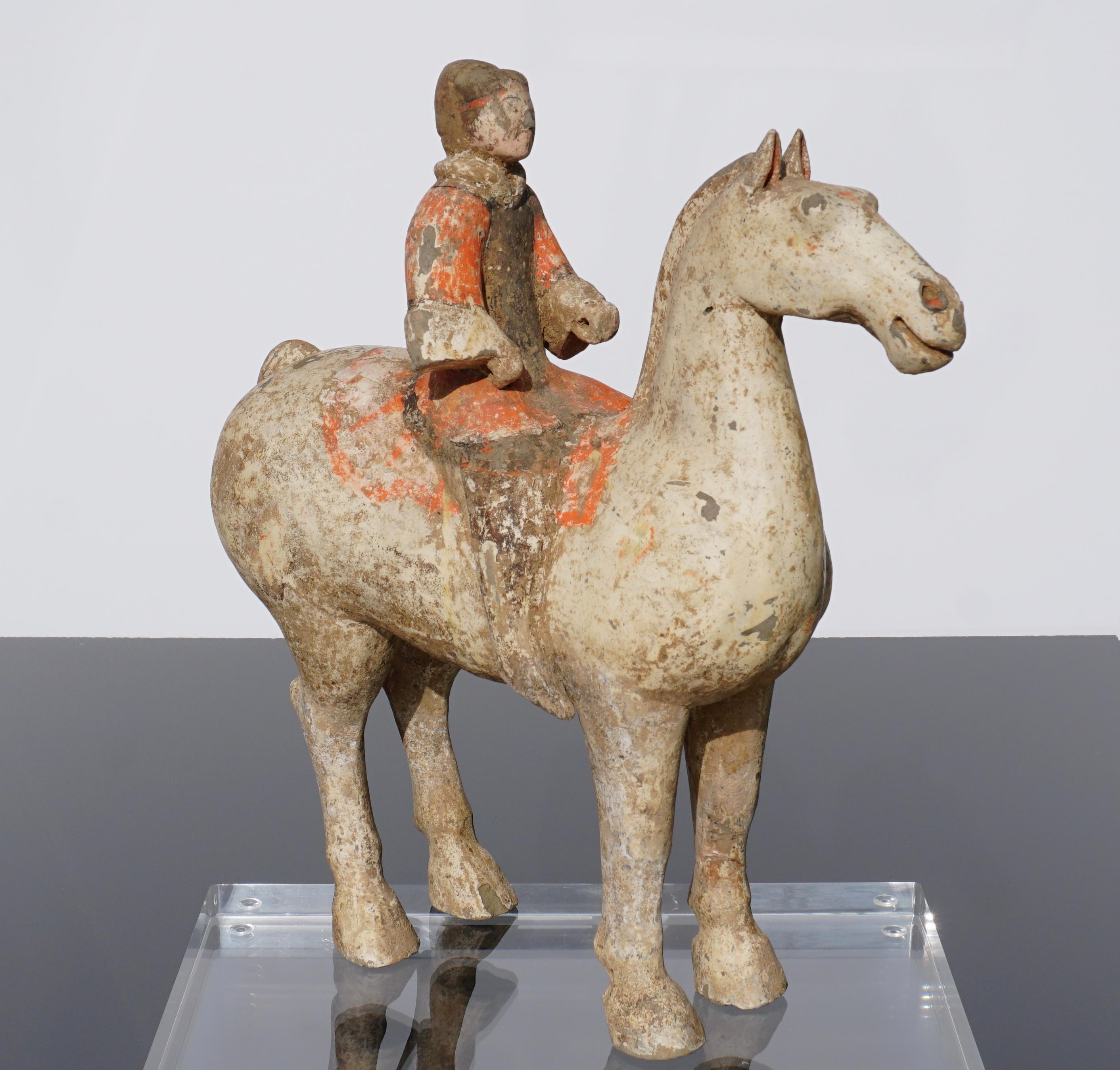 Cast Han Dynasty Horse and Rider Terracotta, 206 BC-220 AD