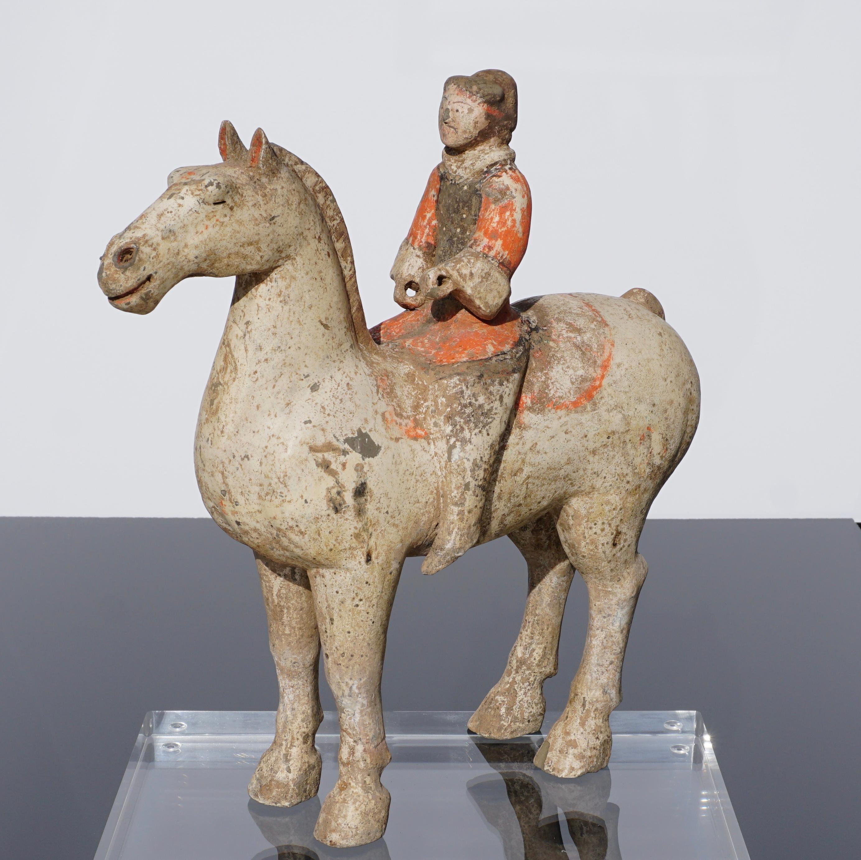 Han Dynasty Horse and Rider Terracotta, 206 BC-220 AD In Excellent Condition In Dallas, TX