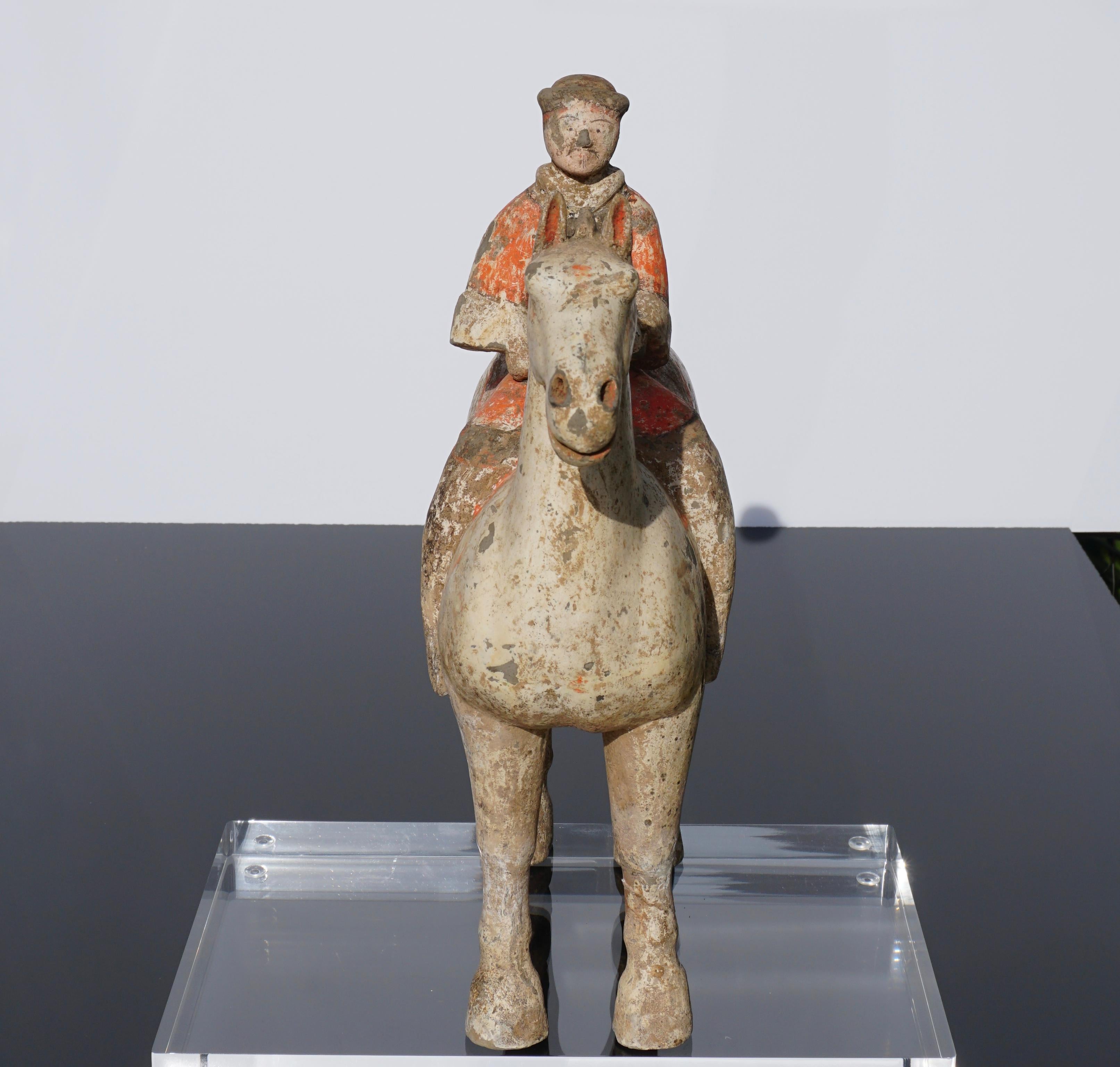 18th Century and Earlier Han Dynasty Horse and Rider Terracotta, 206 BC-220 AD