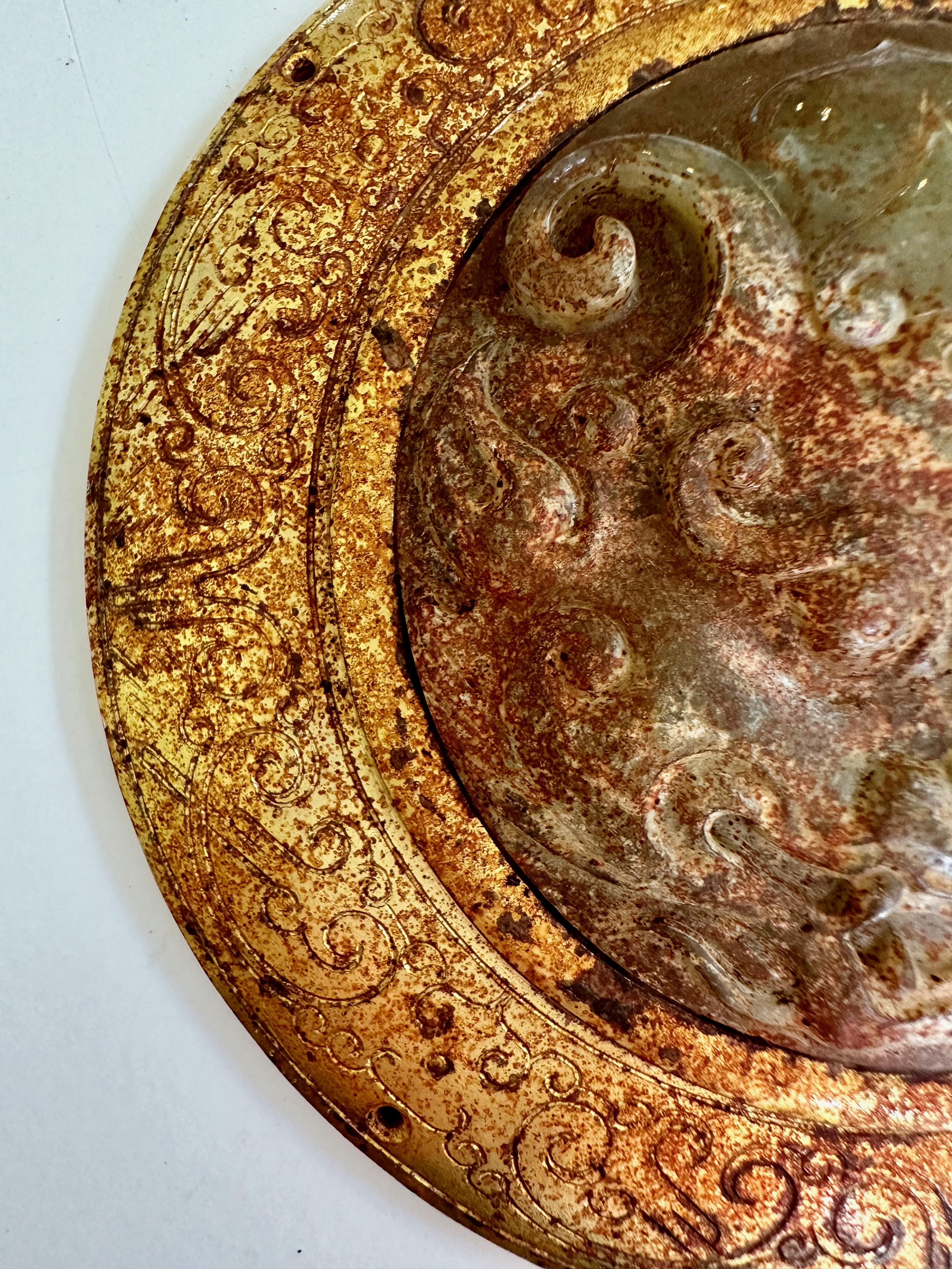 18th Century and Earlier Han Dynasty Jade and Gilt Bronze Pendant with Taotie Mask For Sale
