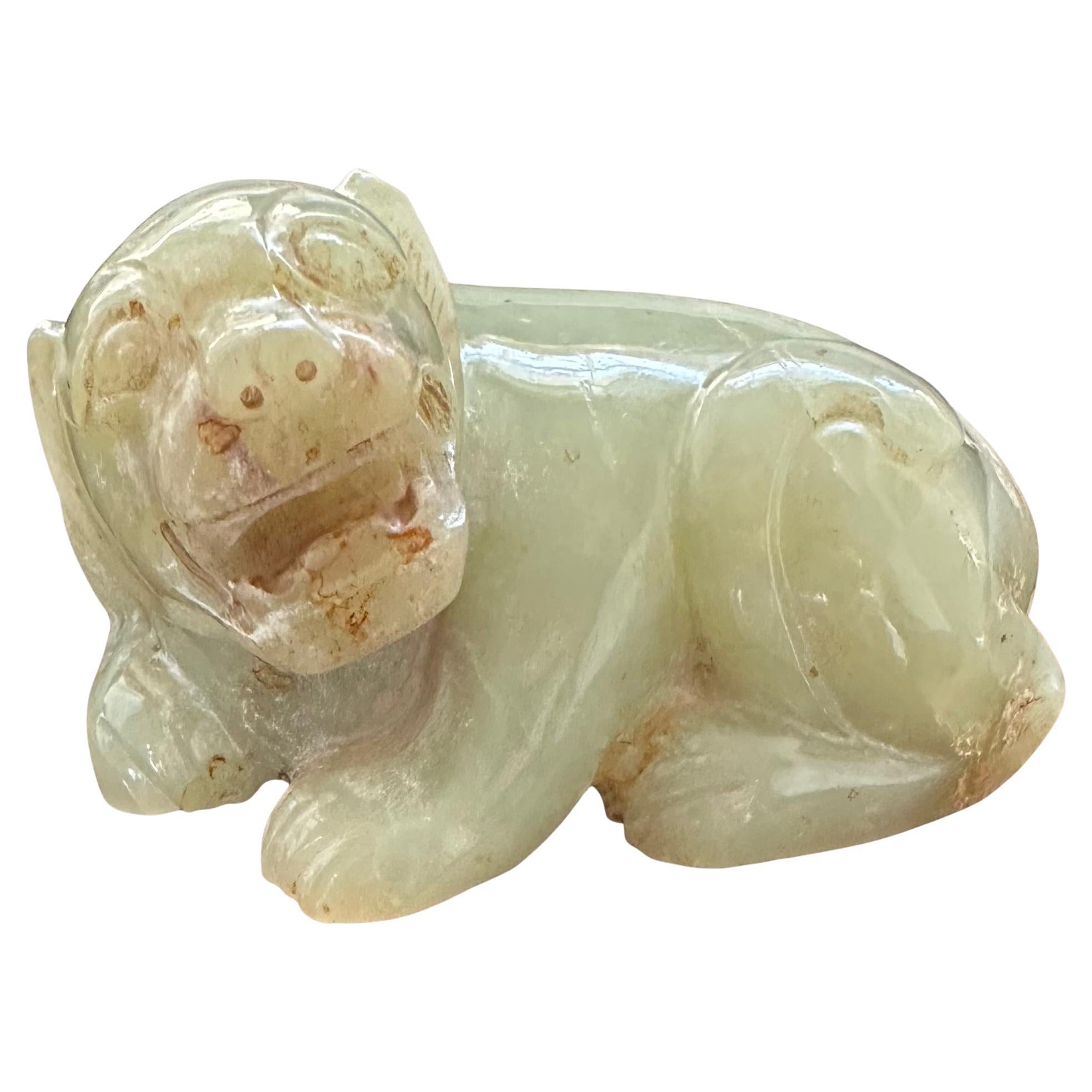 Hand-Carved Six Dynasties Jade Lion For Sale
