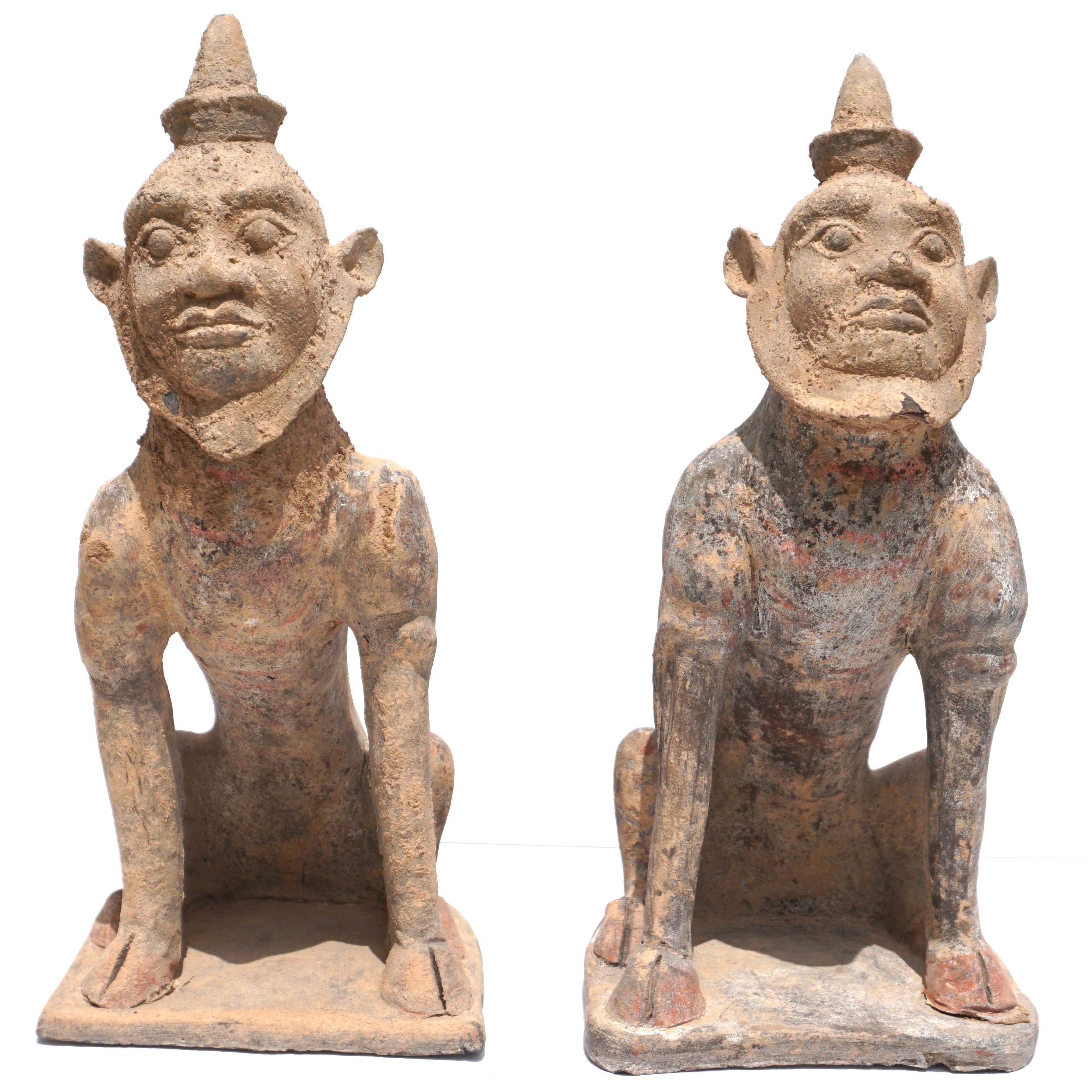 Chinese Tang Dynasty Mingqi Earth Spirit Tomb Guardians For Sale