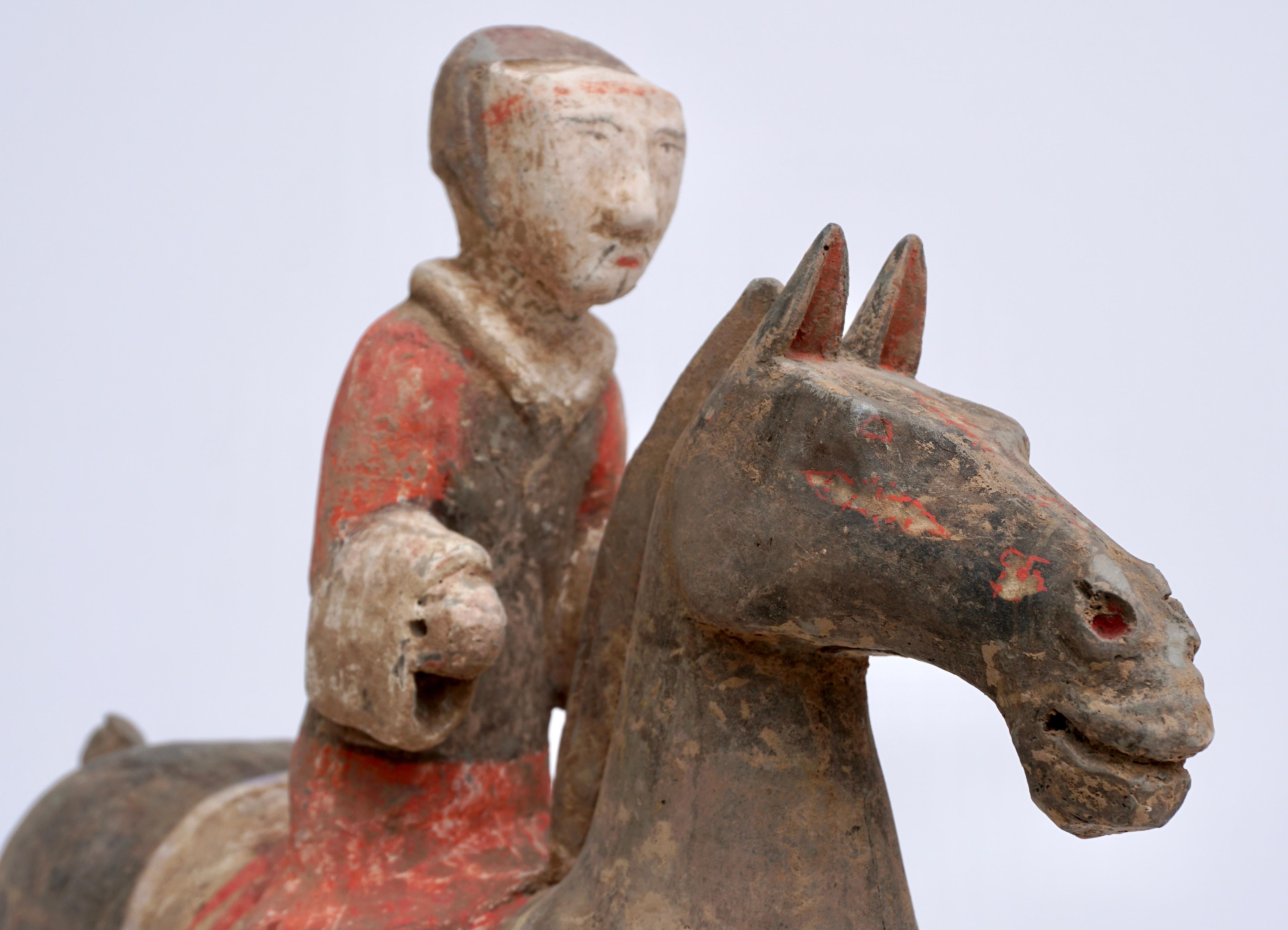 Han Dynasty Polychromed Horse and Rider For Sale 4