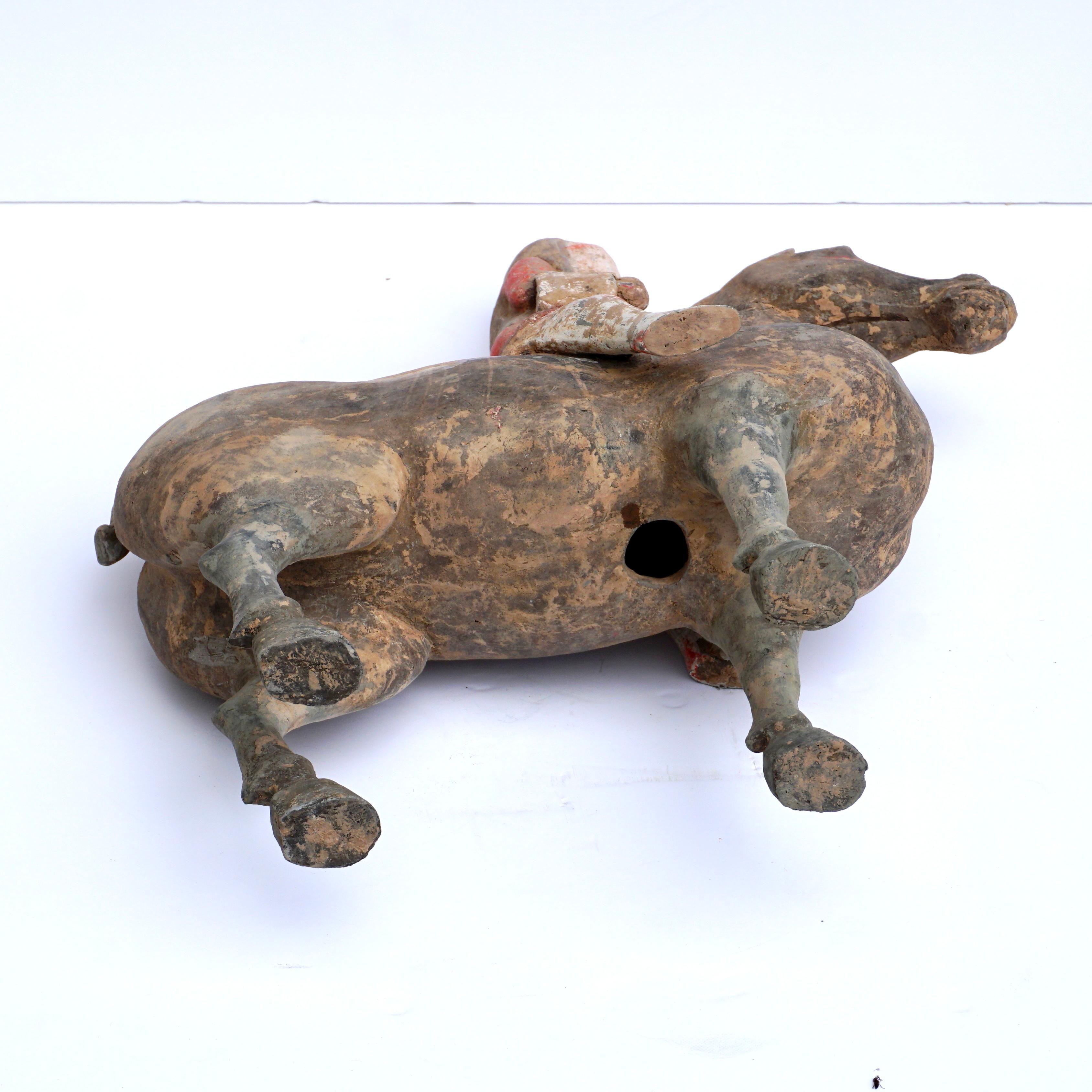 Han Dynasty Polychromed Horse and Rider For Sale 5
