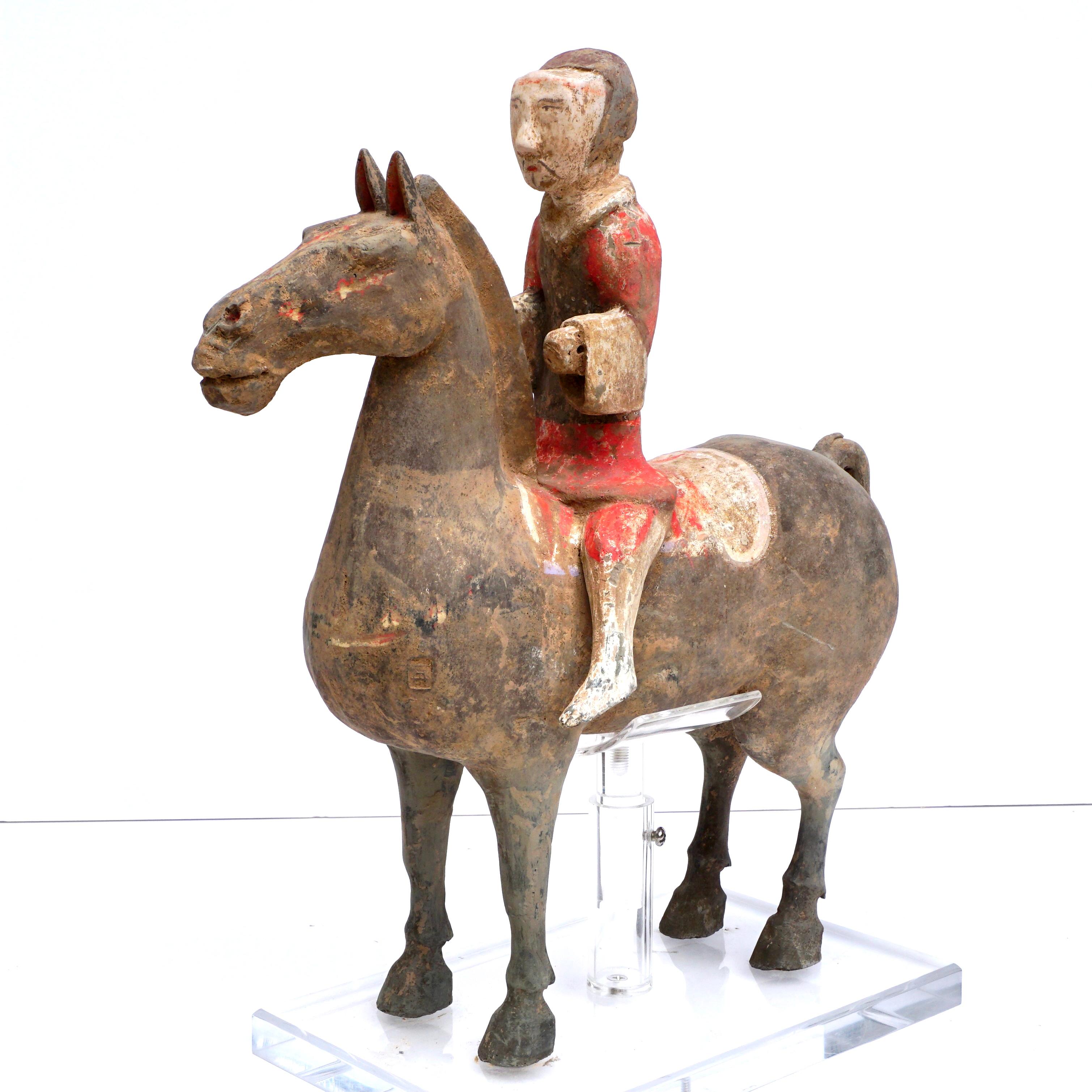 Han Dynasty Polychromed Horse and Rider For Sale 1