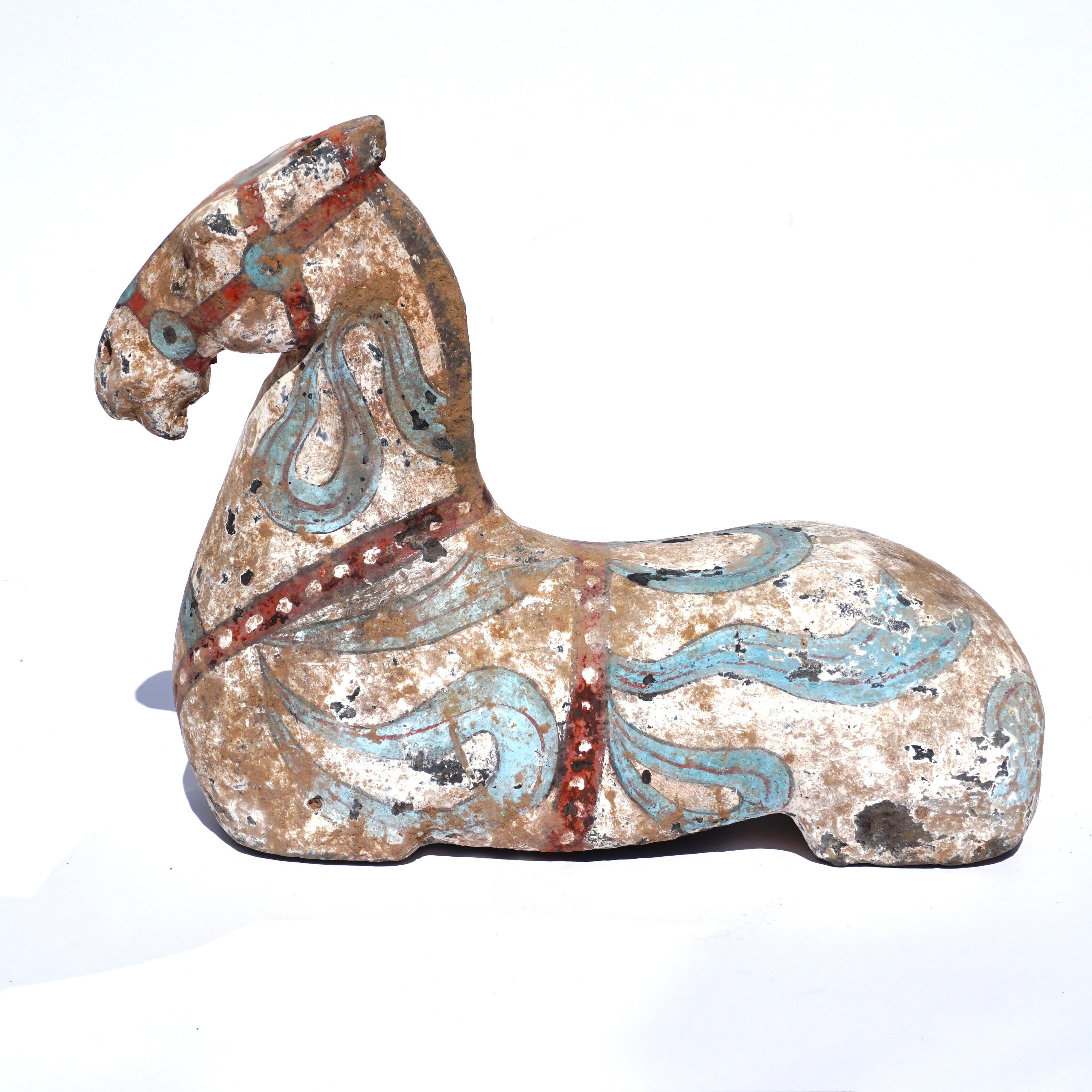 Chinese Han Dynasty Polychromed Pottery Horse