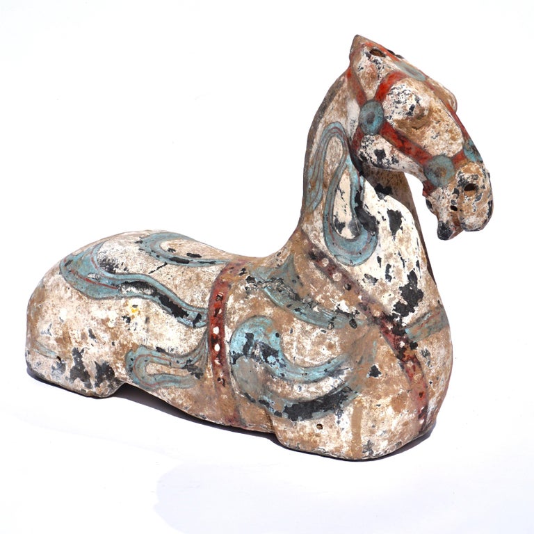Han Dynasty Polychromed Pottery Horse In Excellent Condition For Sale In Dallas, TX