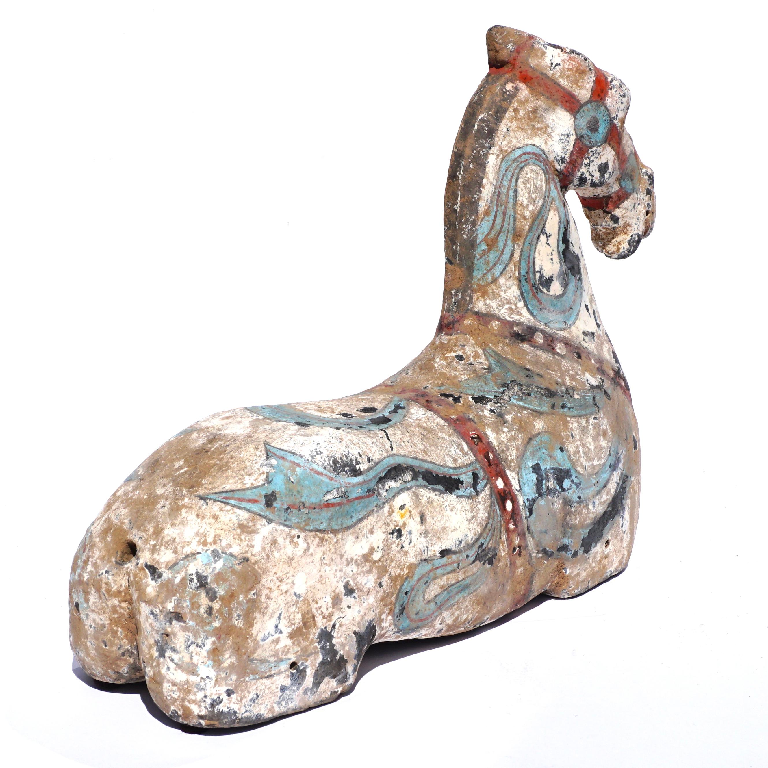 18th Century and Earlier Han Dynasty Polychromed Pottery Horse
