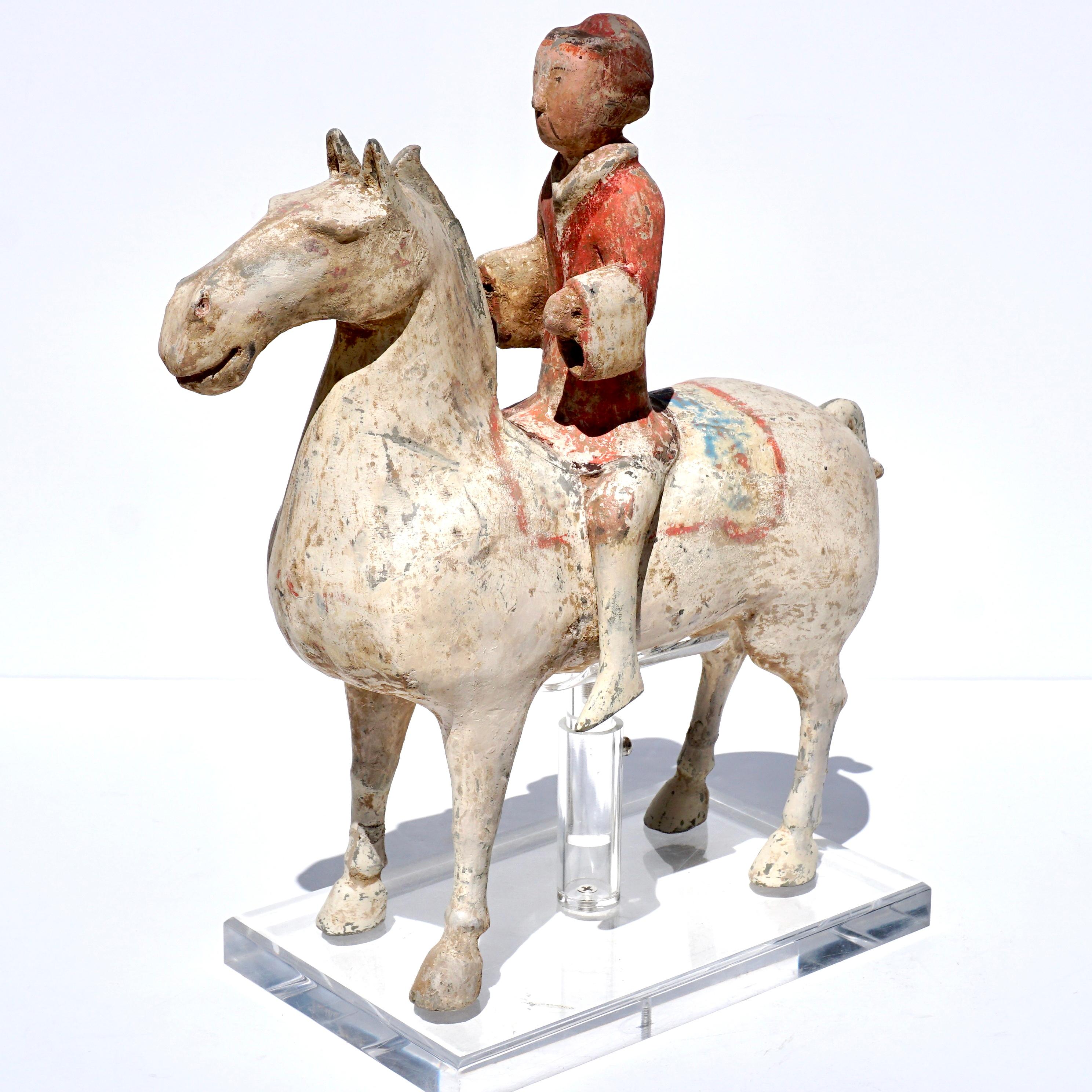 Chinese Han Dynasty Pottery Horse and Rider For Sale