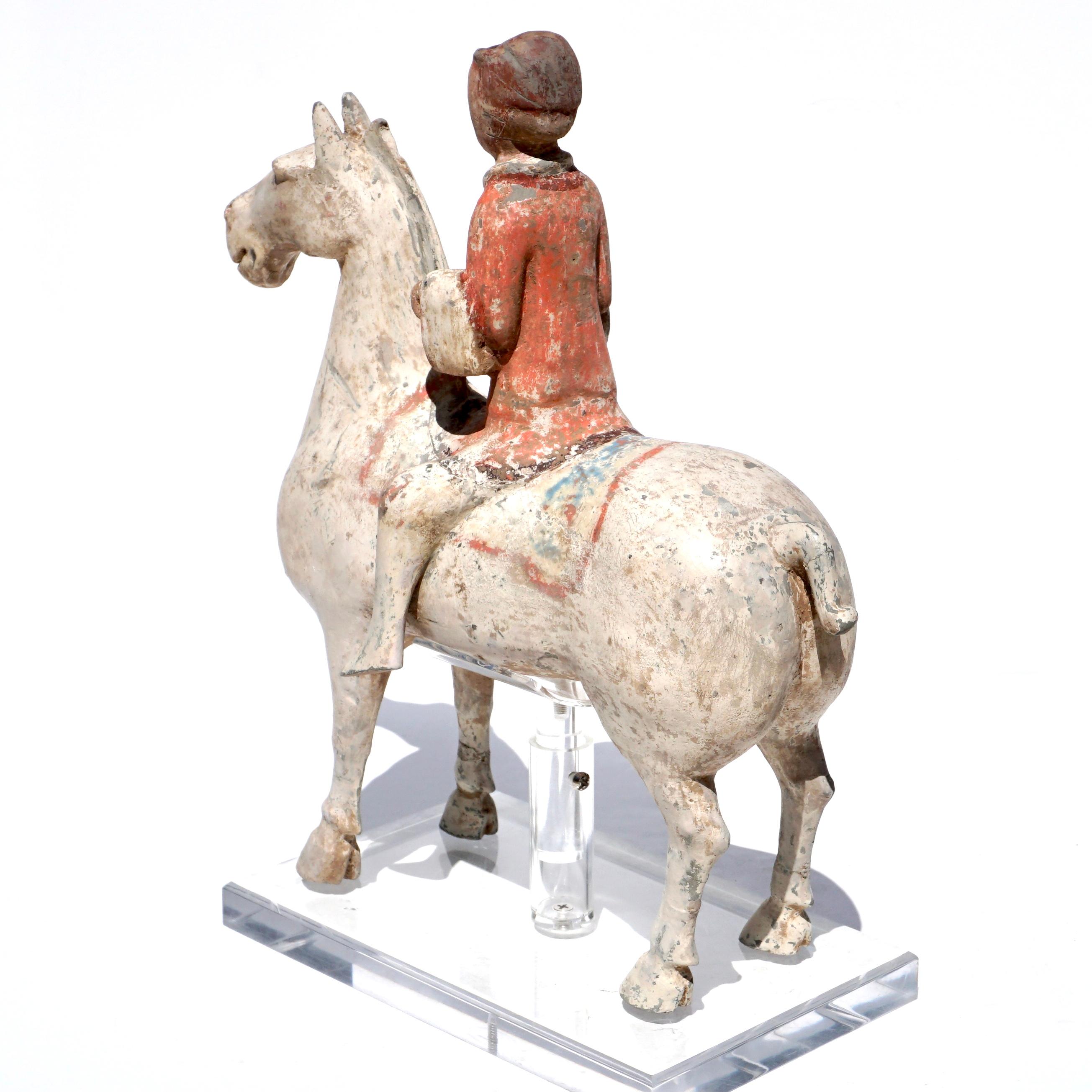 18th Century and Earlier Han Dynasty Pottery Horse and Rider For Sale
