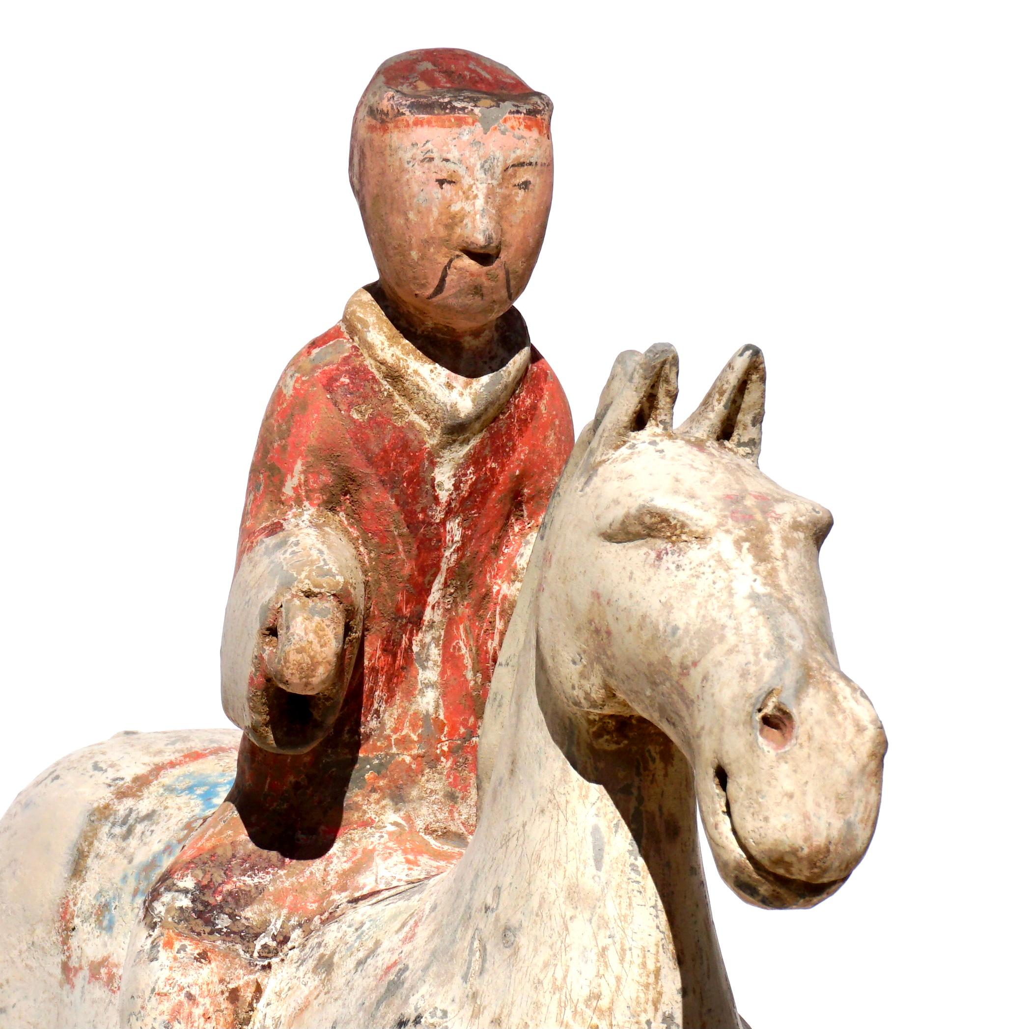 Han Dynasty Pottery Horse and Rider For Sale 1