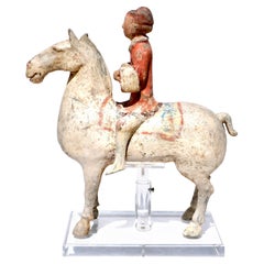 Cavallo e cavaliere in ceramica della dinastia Han