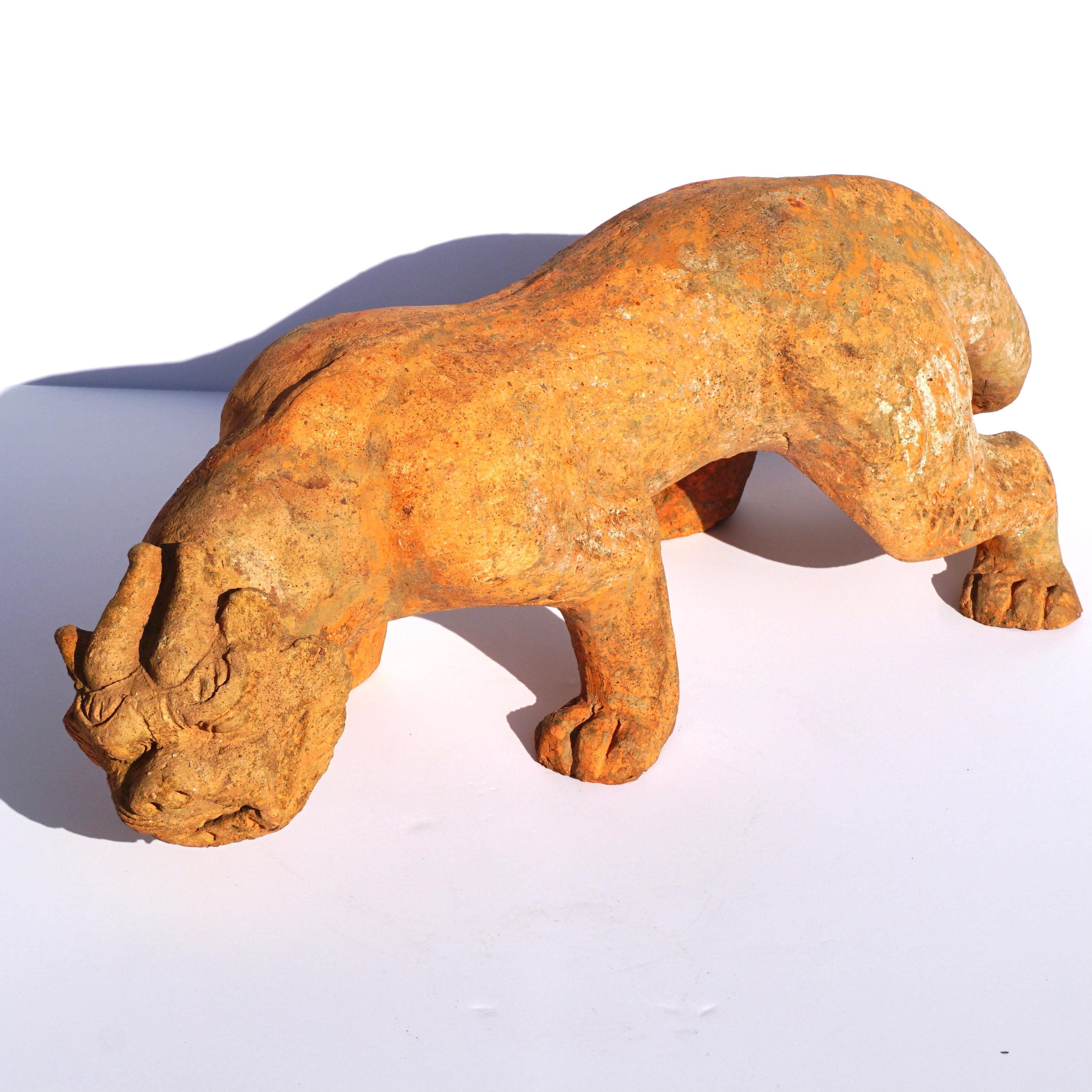 Chinese Han Dynasty Pottery Sculpture of a Winged Lion Bixie Mythical Beast TL Tested For Sale