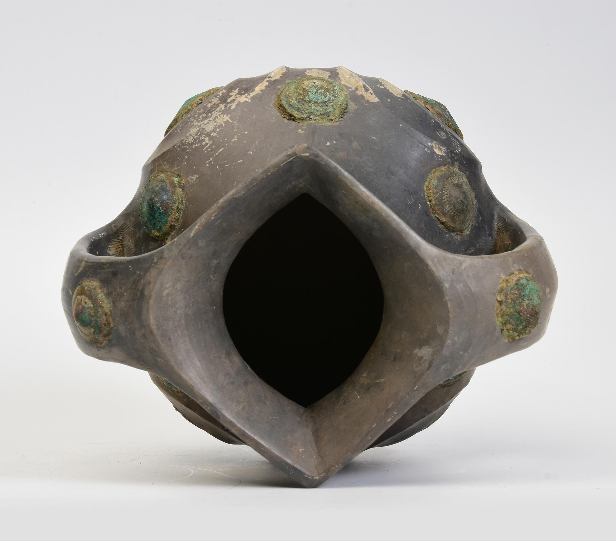 Han Dynasty, Rare Antique Chinese Pottery Amphora Decorated with Bronze Ornament For Sale 8
