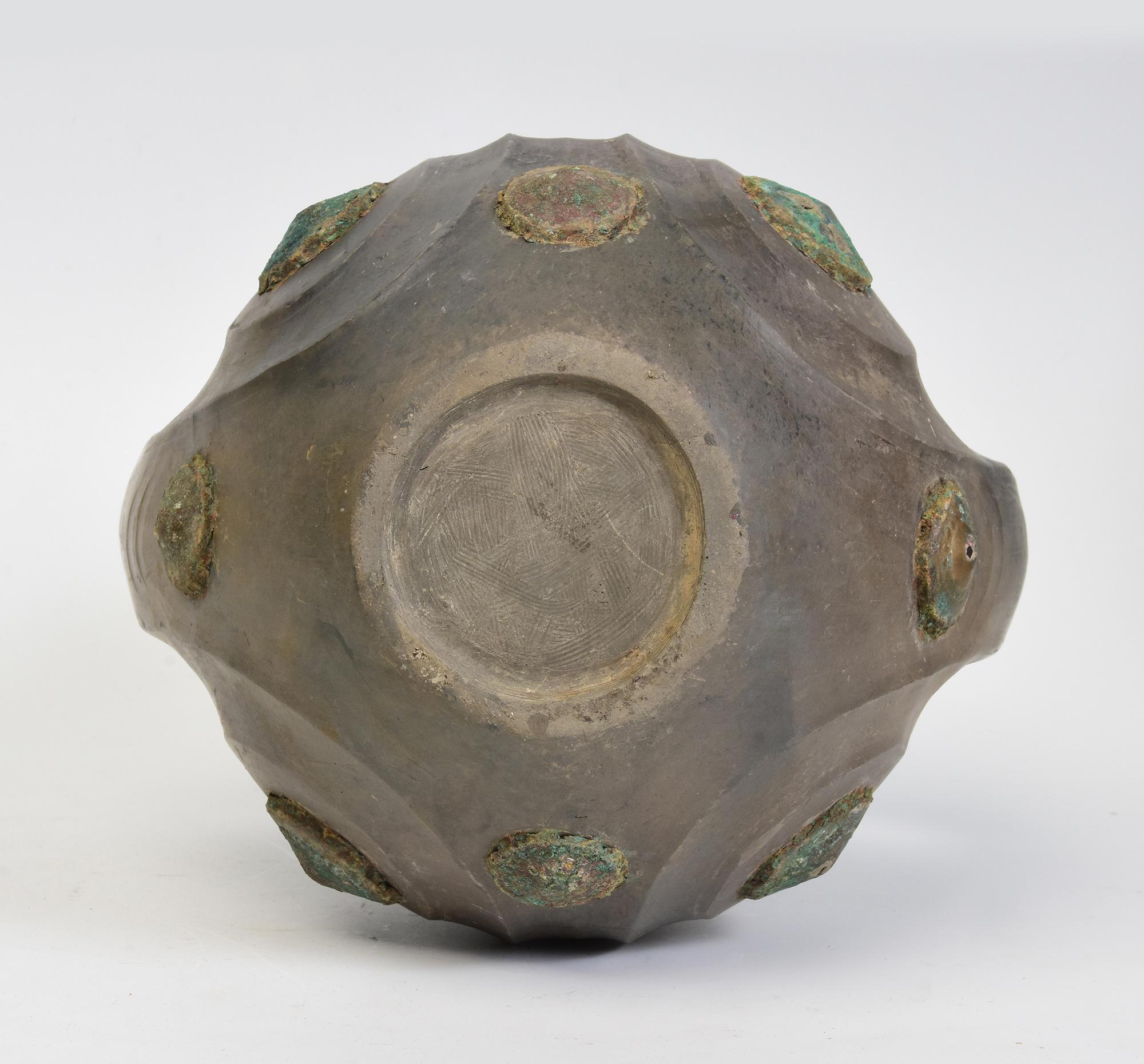 Han Dynasty, Rare Antique Chinese Pottery Amphora Decorated with Bronze Ornament For Sale 9